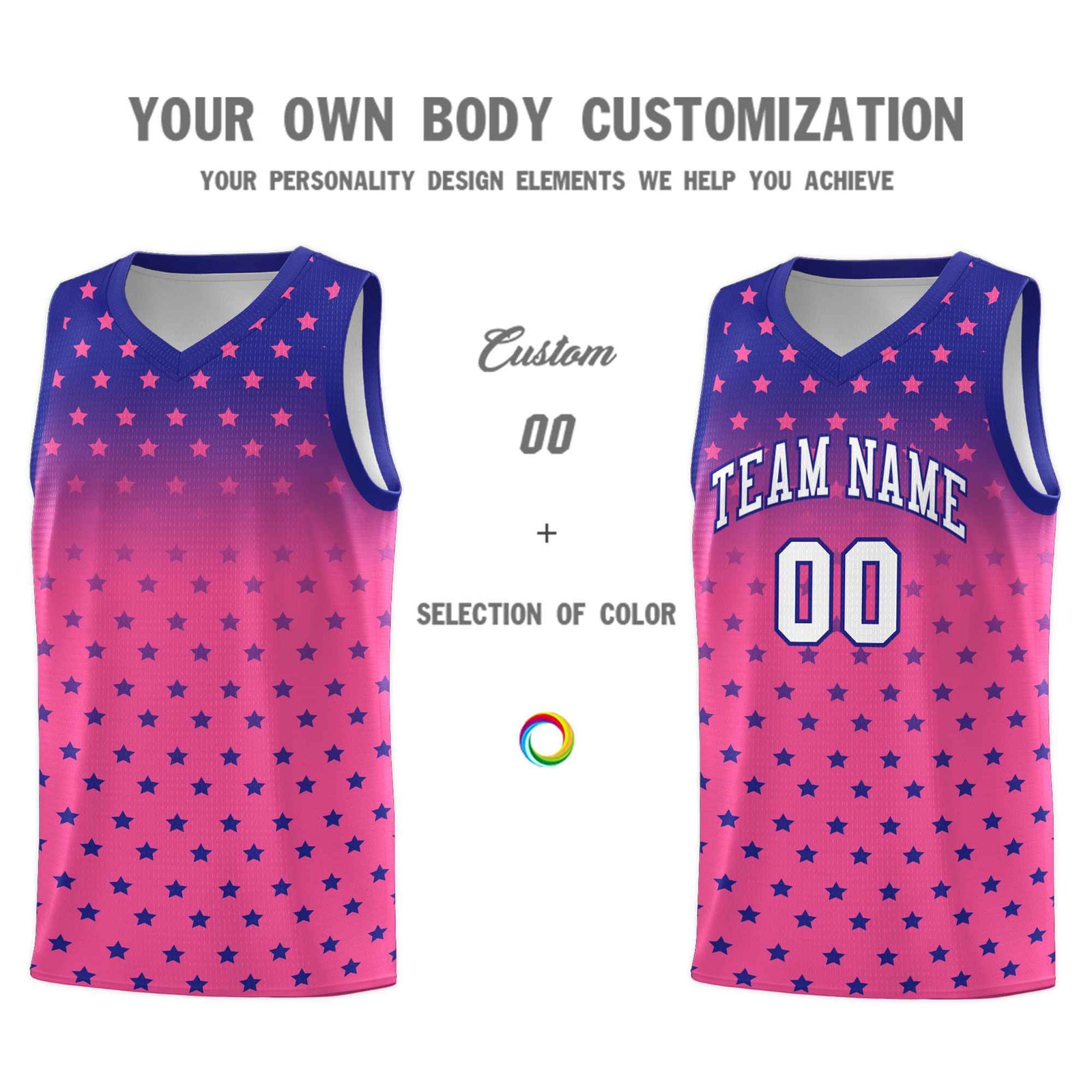 Custom Royal Pink Gradient Start Pattern Basketball Jersey Sets