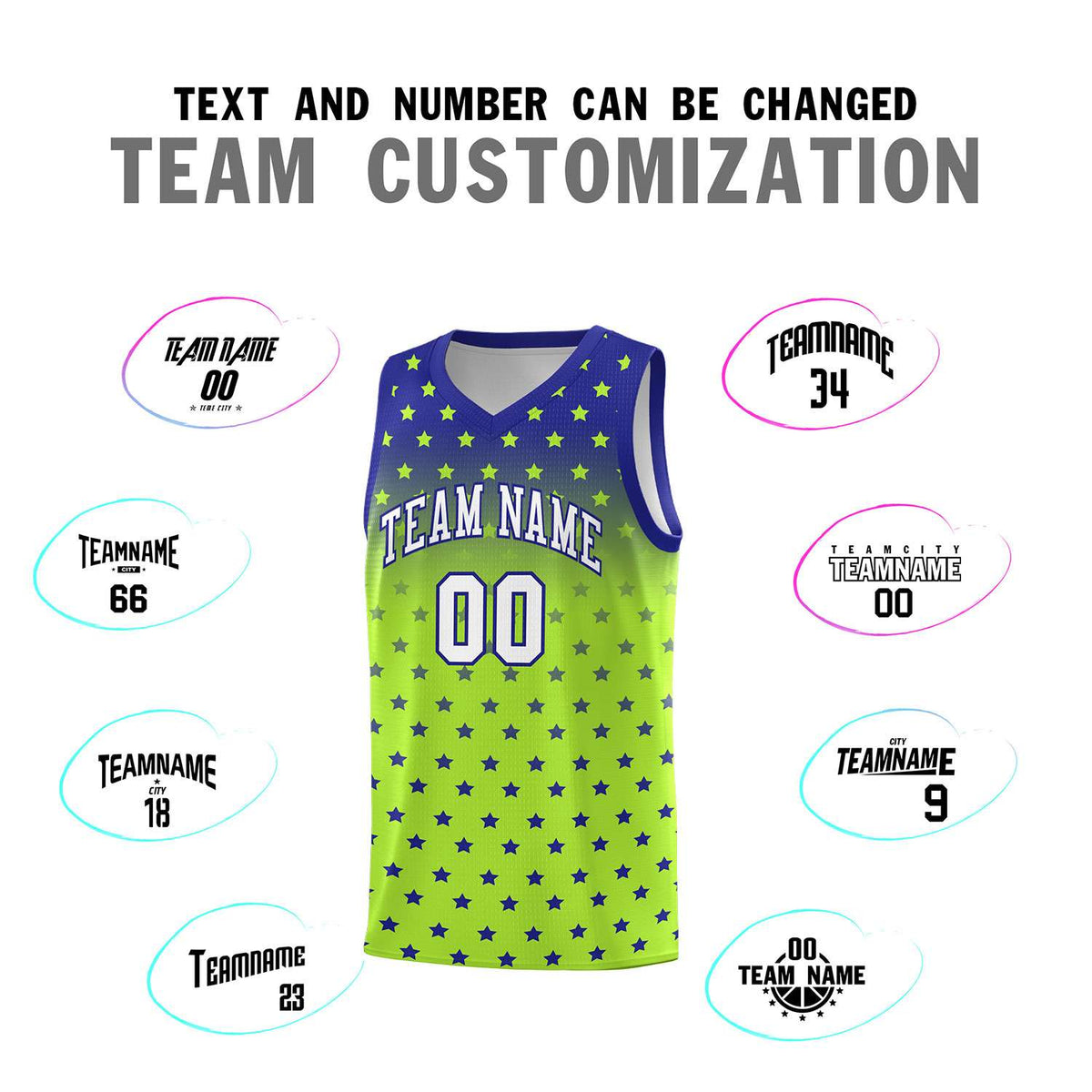 Custom Royal Light Green Gradient Start Pattern Basketball Jersey Sets