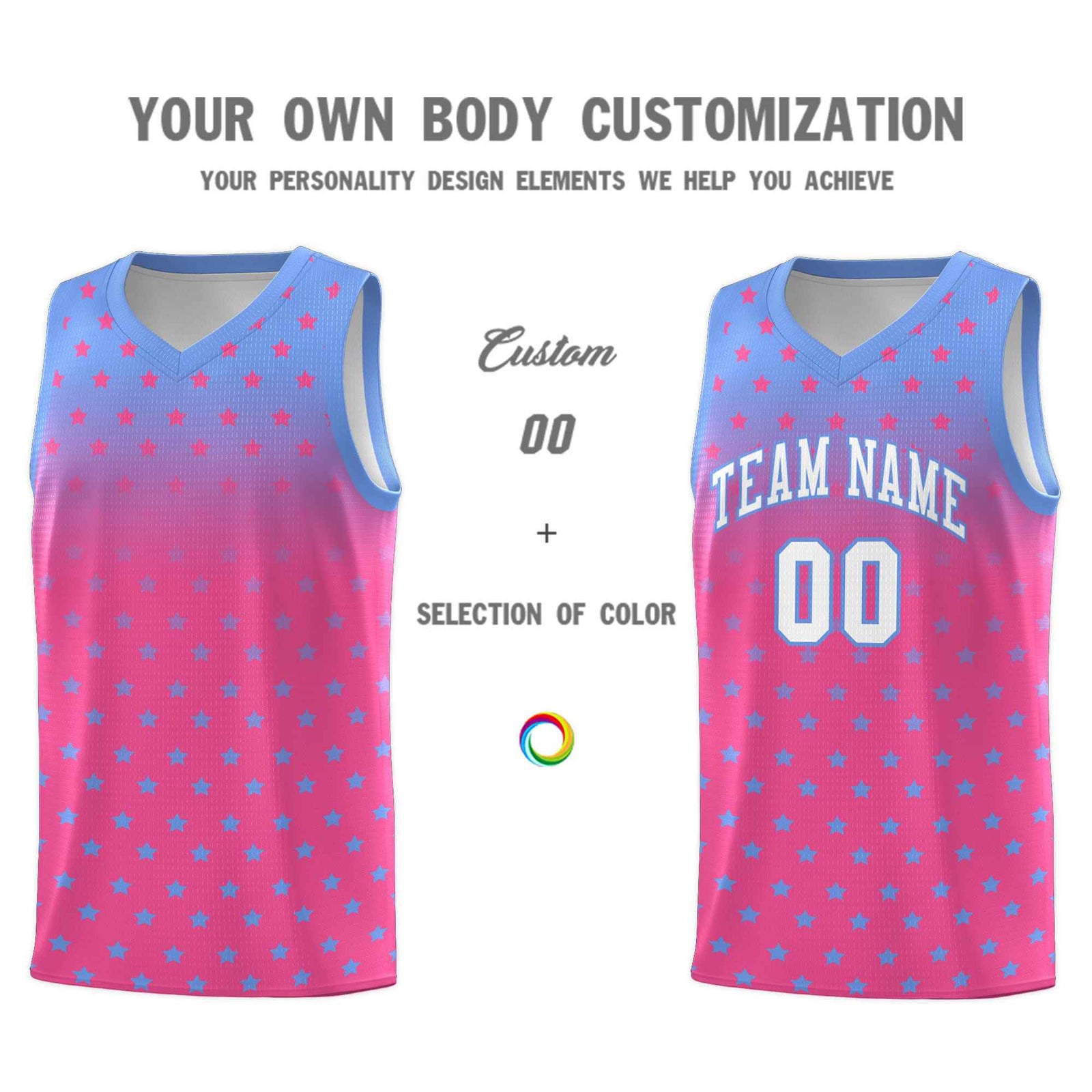 Custom Light Blue Pink Gradient Start Pattern Basketball Jersey Sets