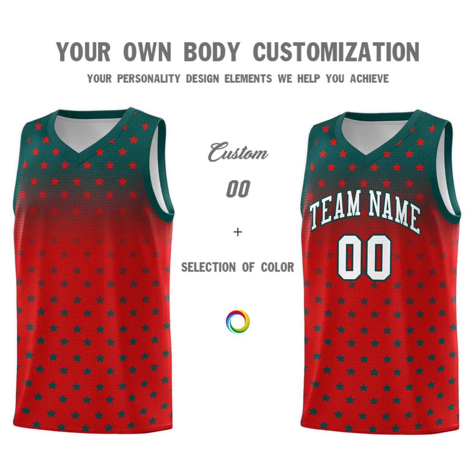 Custom Midnight Green Red Gradient Start Pattern Basketball Jersey Sets