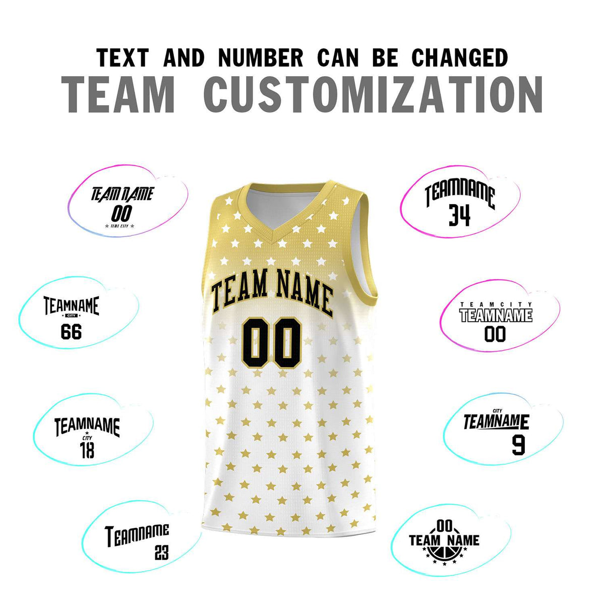 Custom Old Gold White Gradient Start Pattern Basketball Jersey Sets