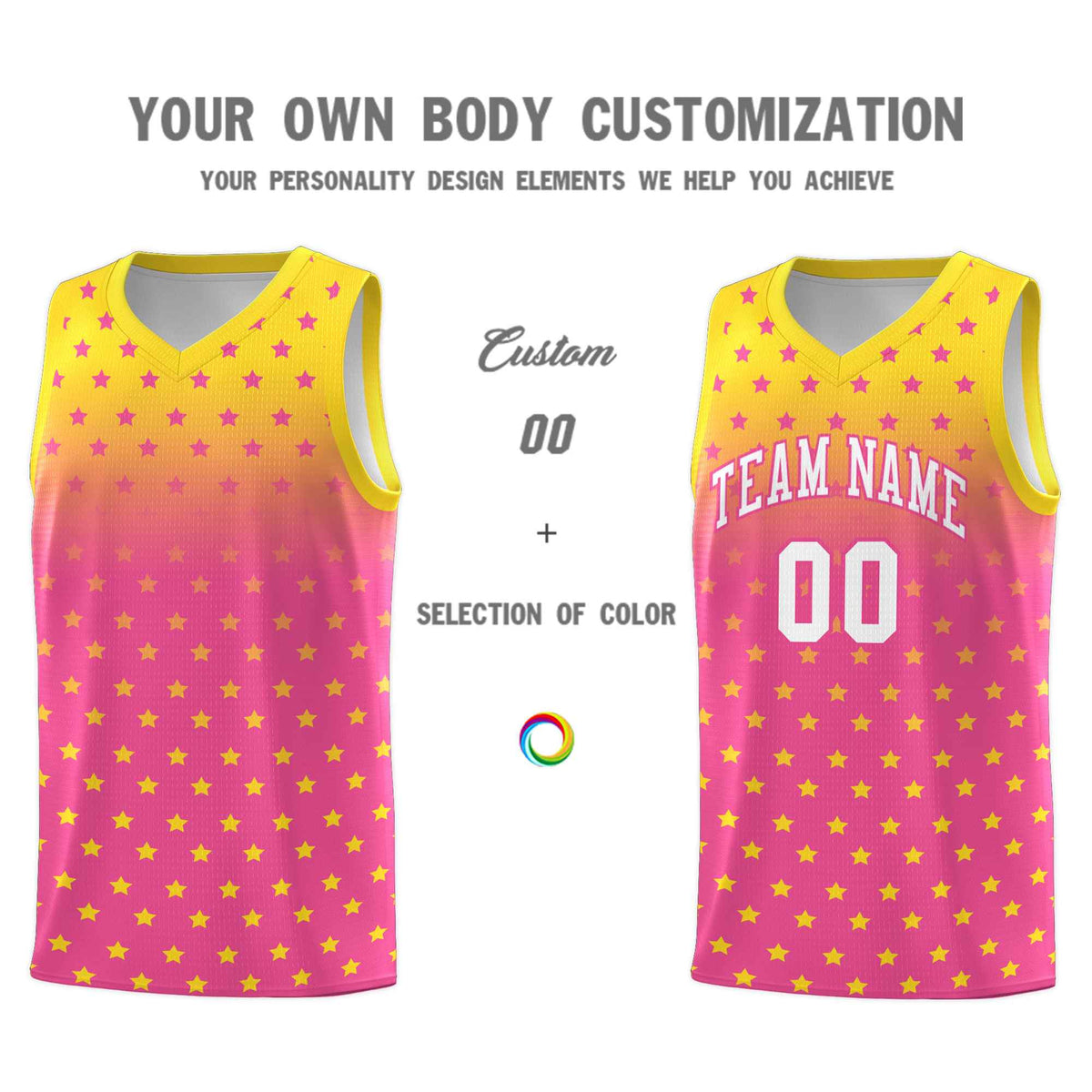 Custom Gold Pink Gradient Start Pattern Basketball Jersey Sets
