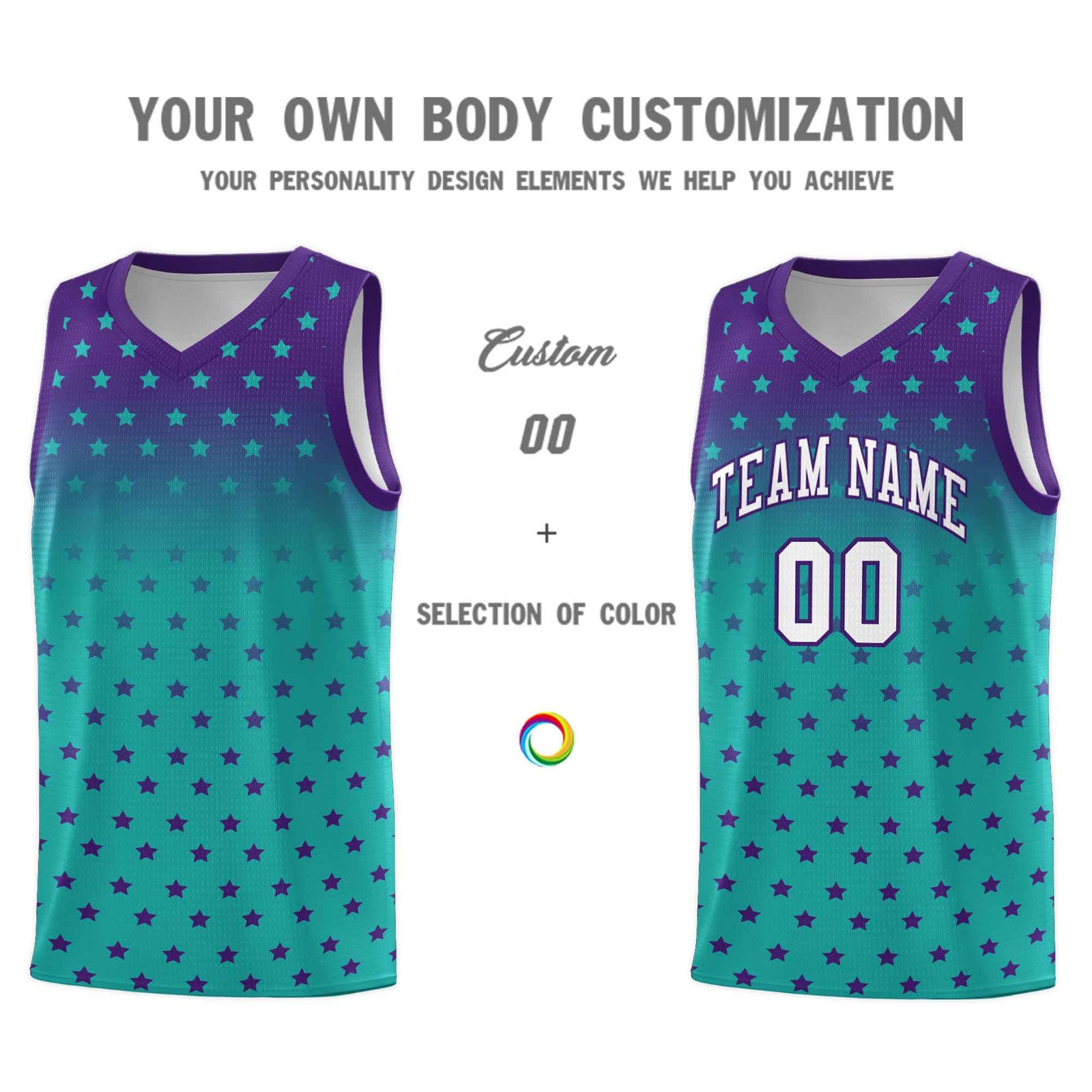 Custom Purple Aqua Gradient Start Pattern Basketball Jersey Sets