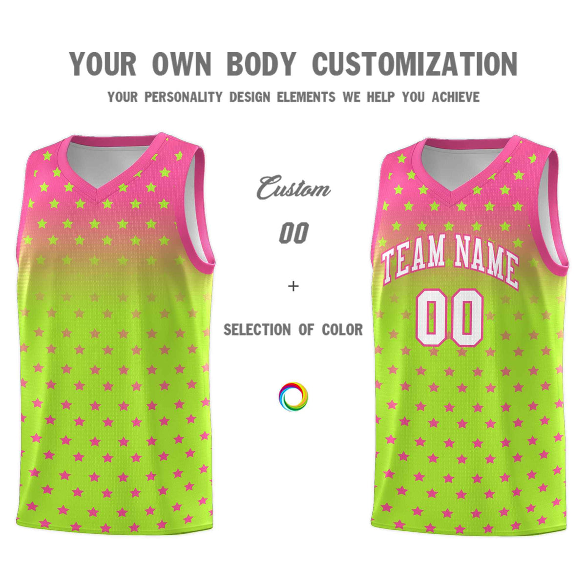 Custom Pink Light Green Gradient Start Pattern Basketball Jersey Sets