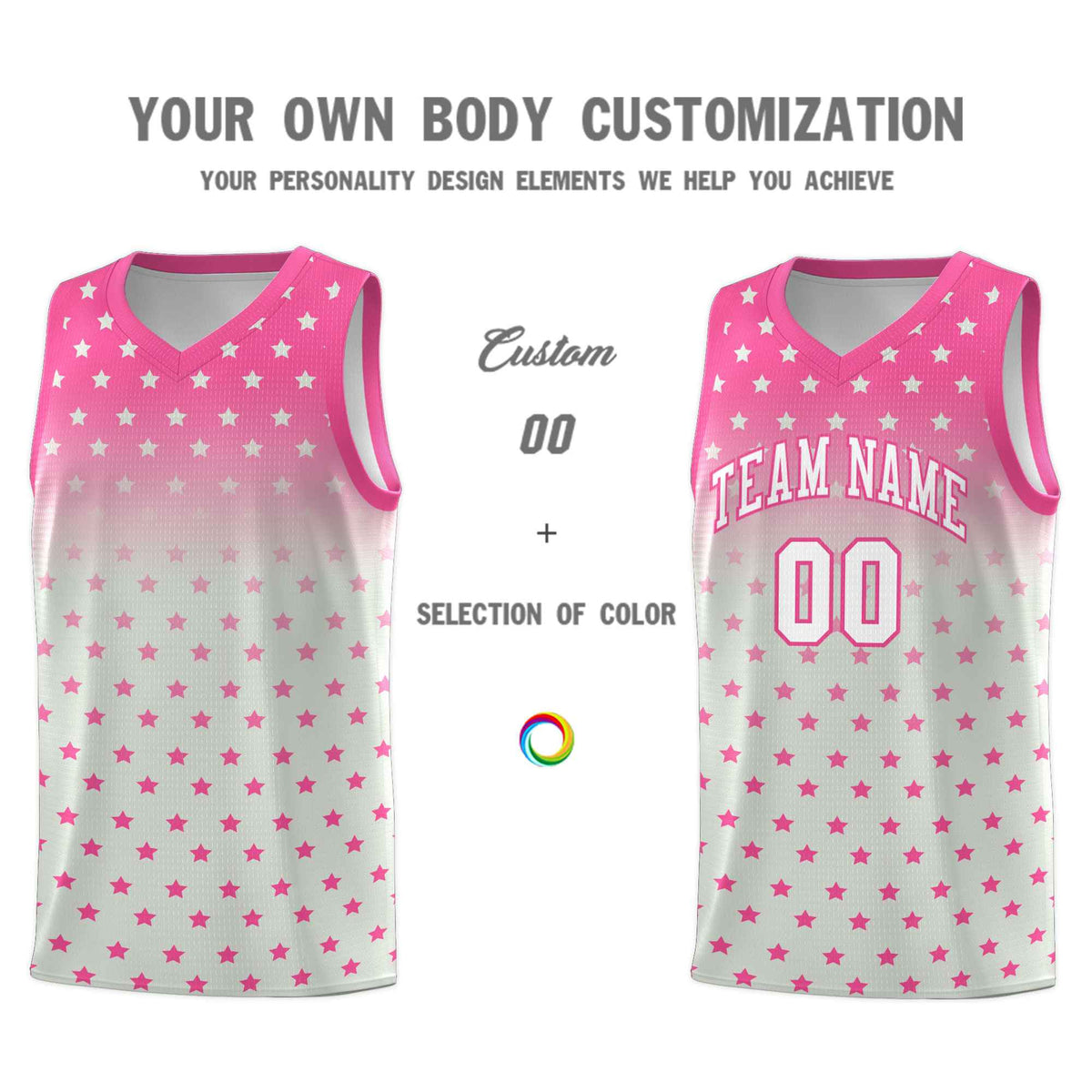Custom Pink Gray Gradient Start Pattern Basketball Jersey Sets