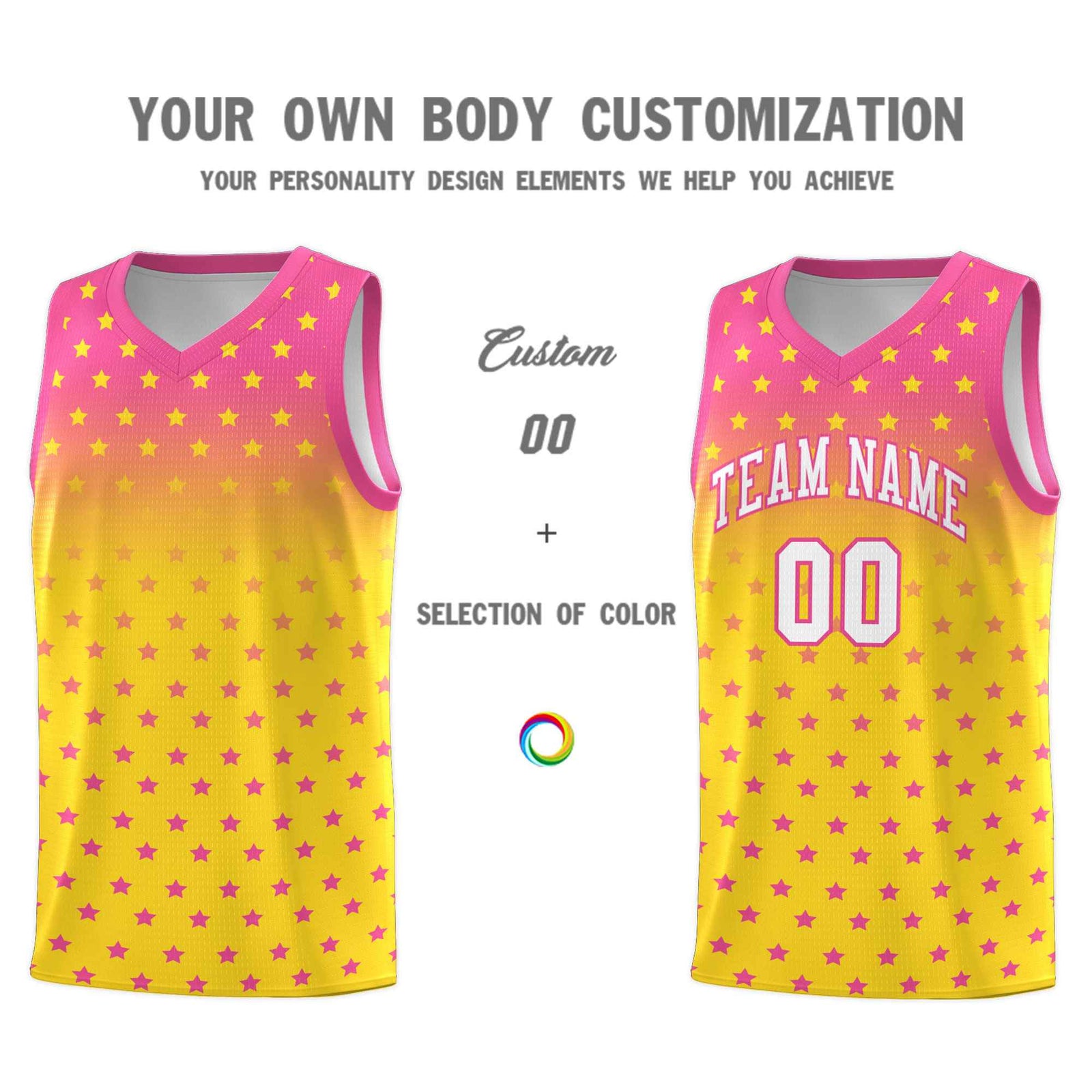Custom Pink Gold Gradient Start Pattern Basketball Jersey Sets