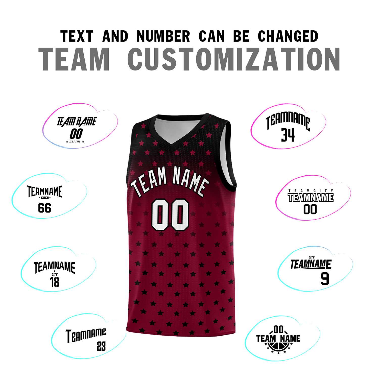 Custom Black Crimson Gradient Start Pattern Basketball Jersey Sets
