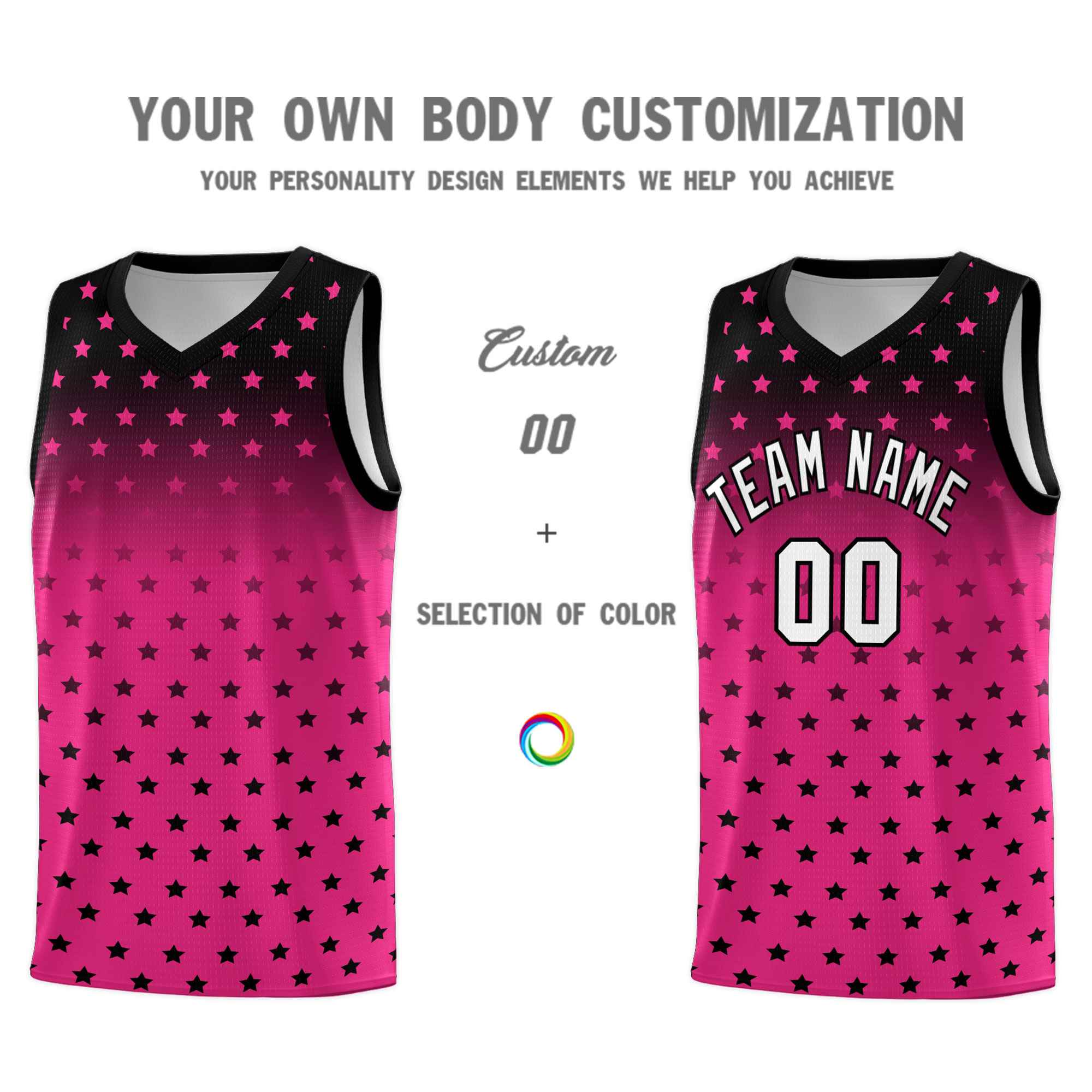 Custom Black Pink Gradient Start Pattern Basketball Jersey Sets