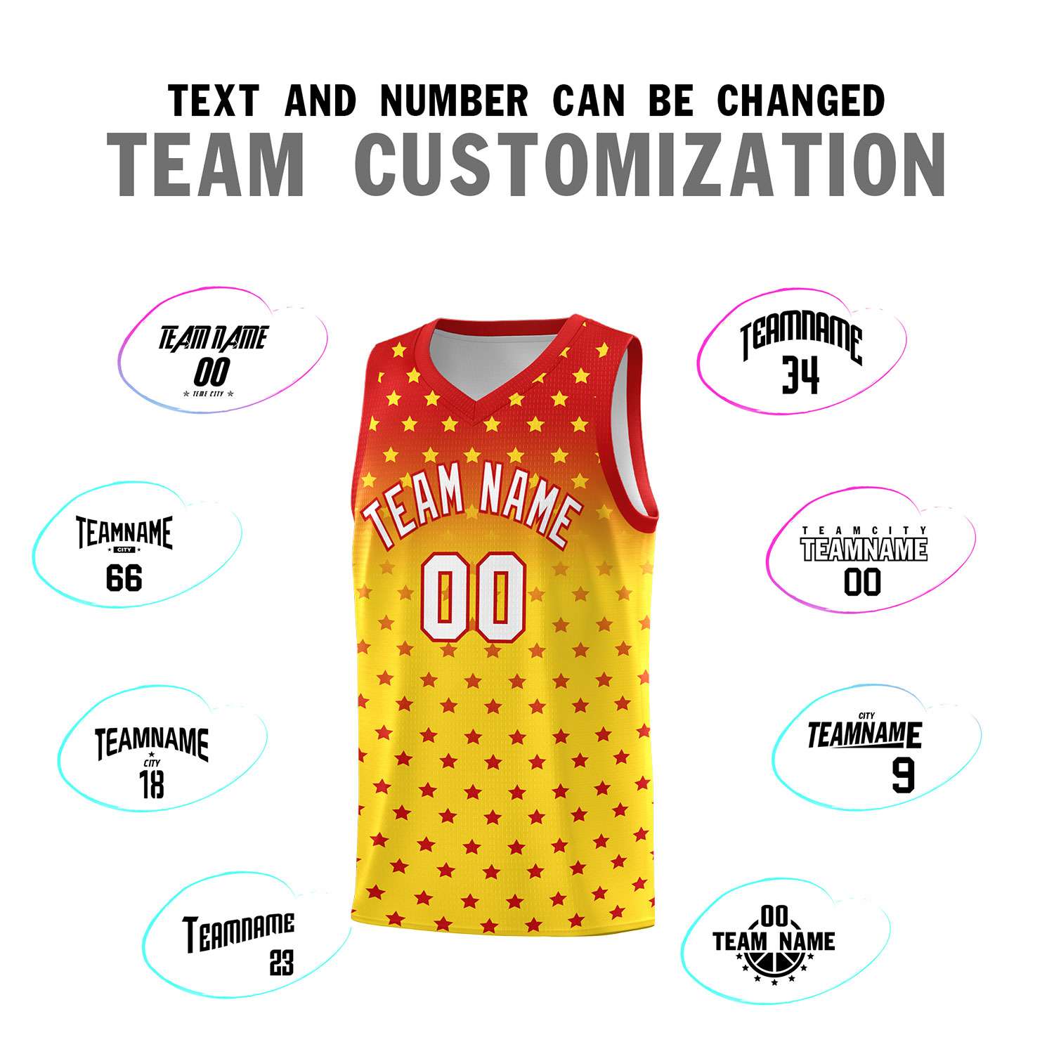 Custom Red Gold Gradient Start Pattern Basketball Jersey Sets