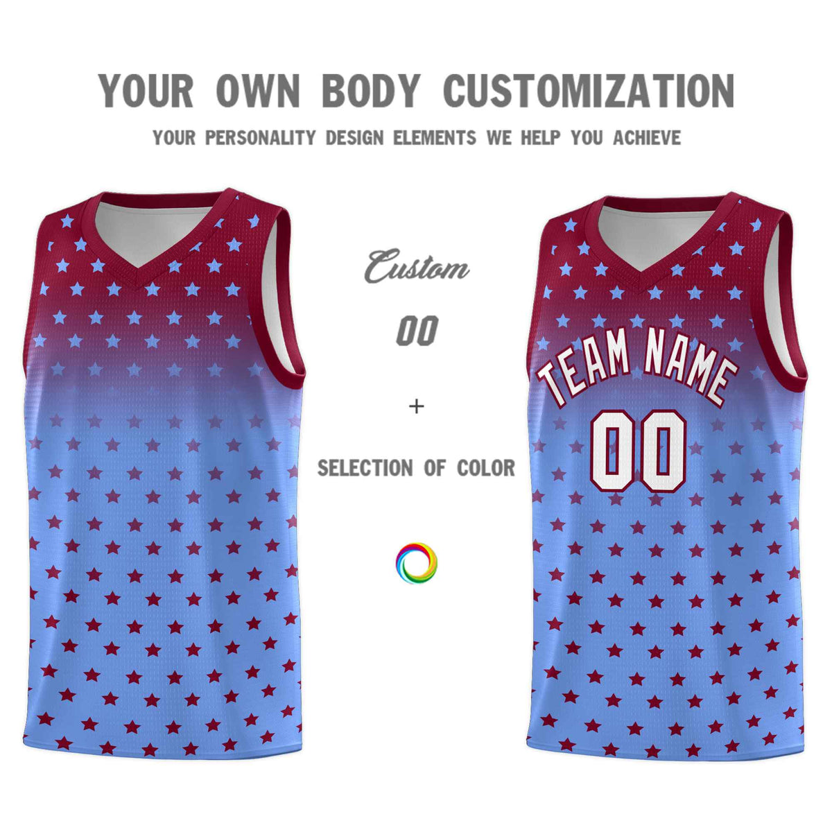 Custom Crimson Light Blue Gradient Start Pattern Basketball Jersey Sets