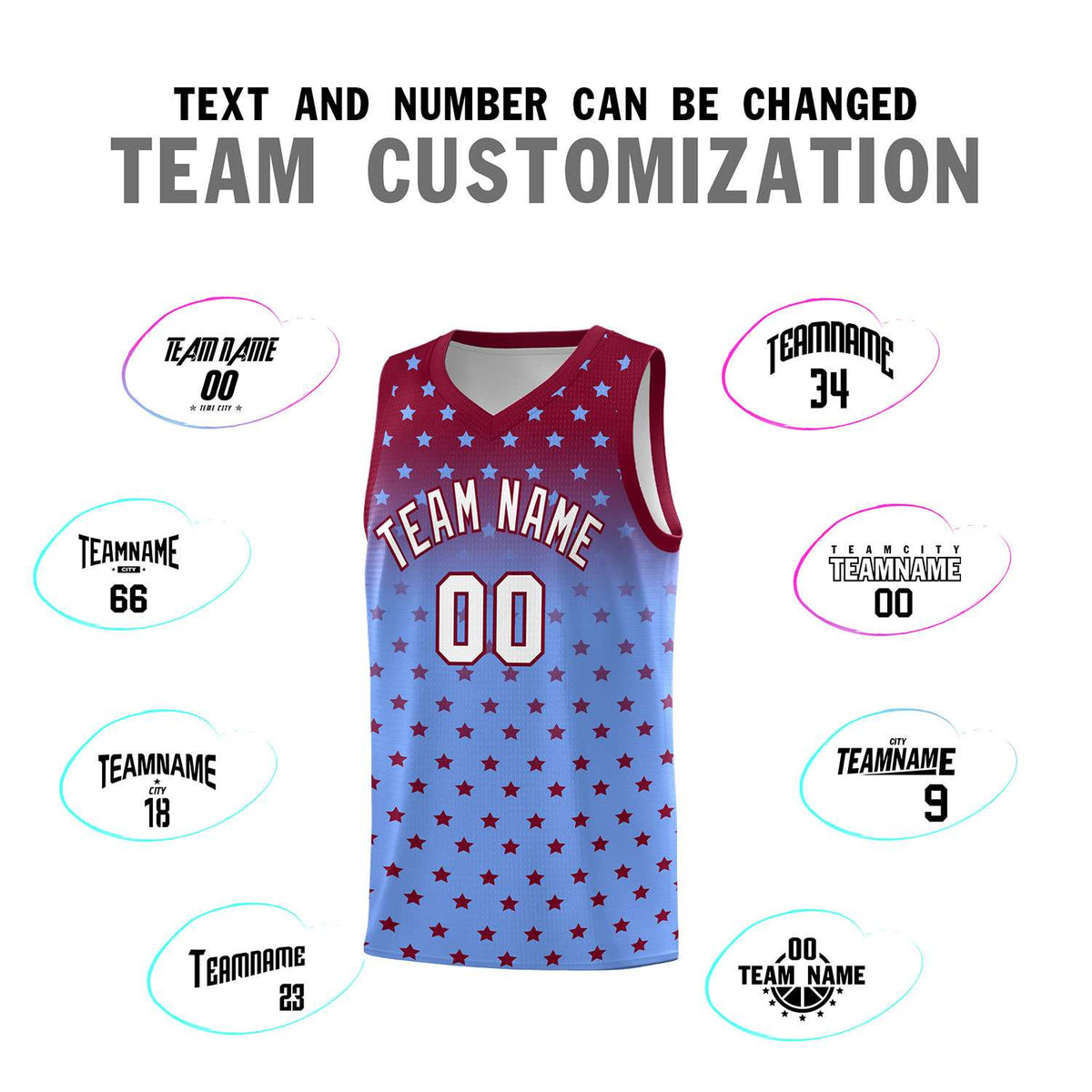Custom Crimson Light Blue Gradient Start Pattern Basketball Jersey Sets