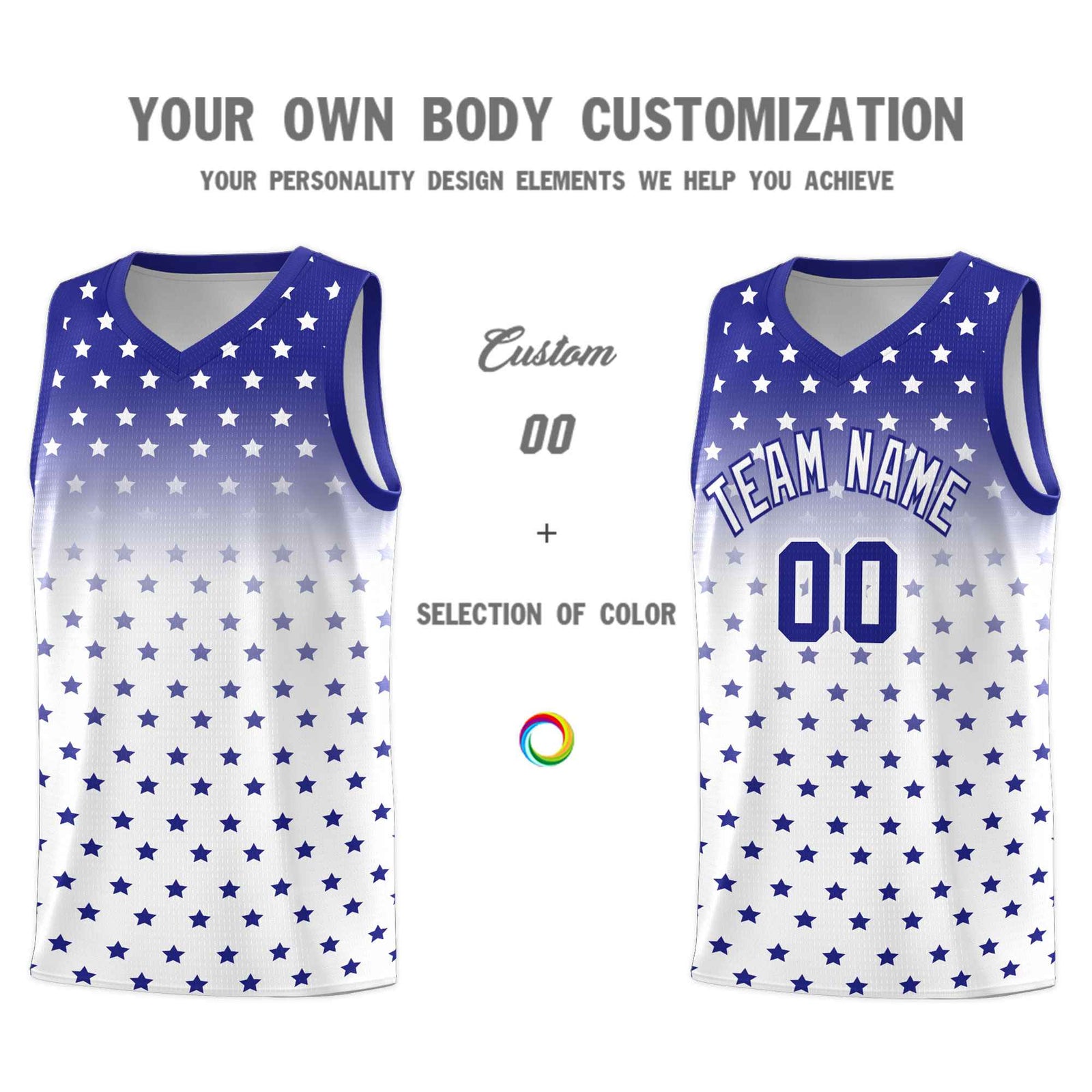 Custom Royal White Gradient Start Pattern Basketball Jersey Sets