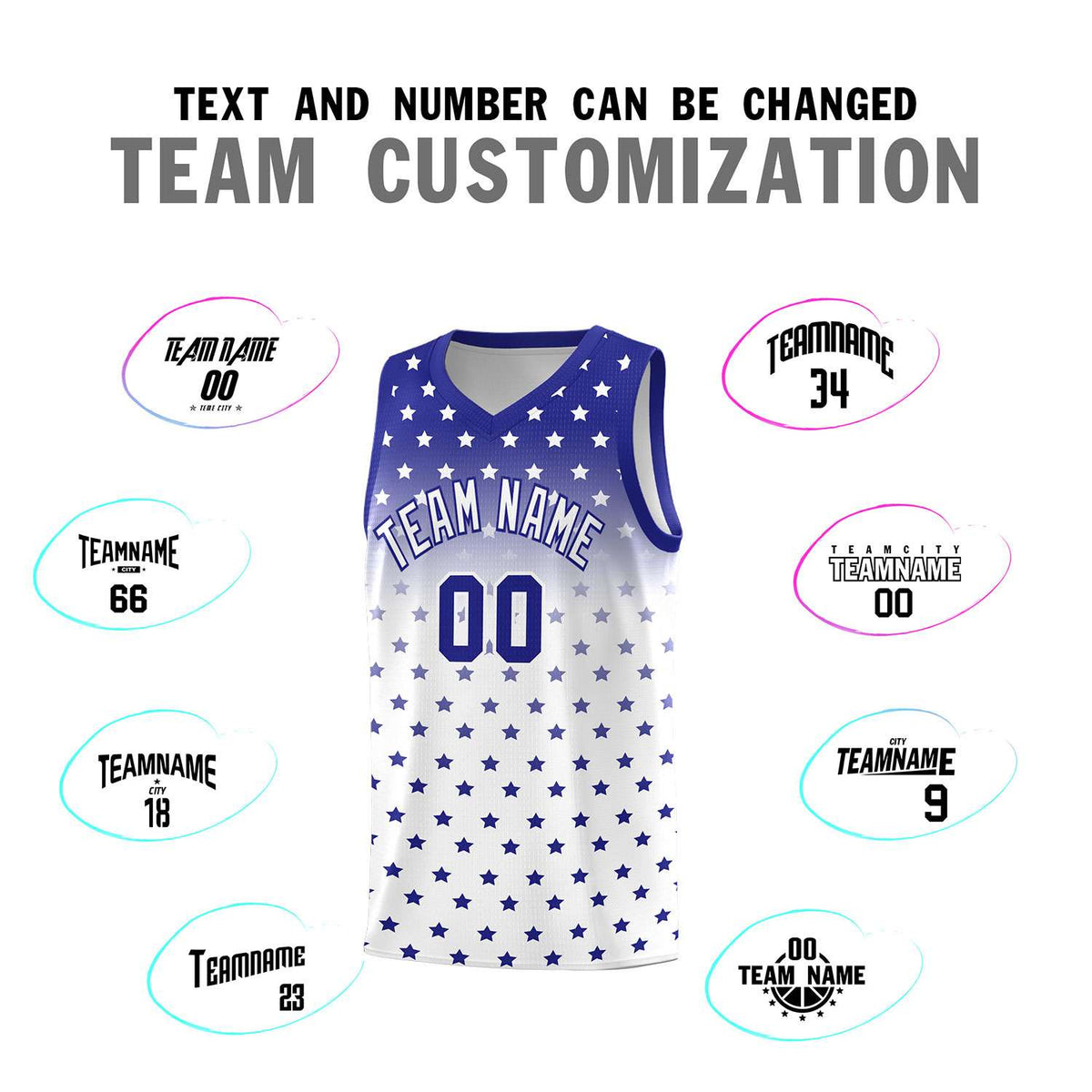 Custom Royal White Gradient Start Pattern Basketball Jersey Sets