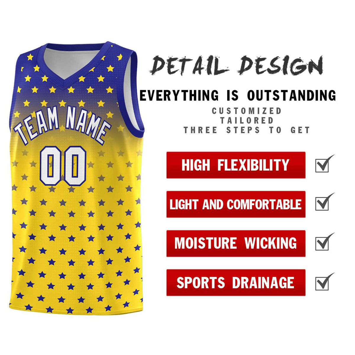 Custom Royal Gold Gradient Start Pattern Basketball Jersey Sets