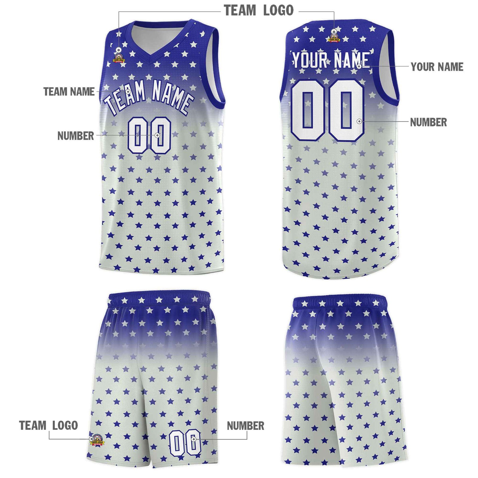 Custom Royal Gray Gradient Start Pattern Basketball Jersey Sets