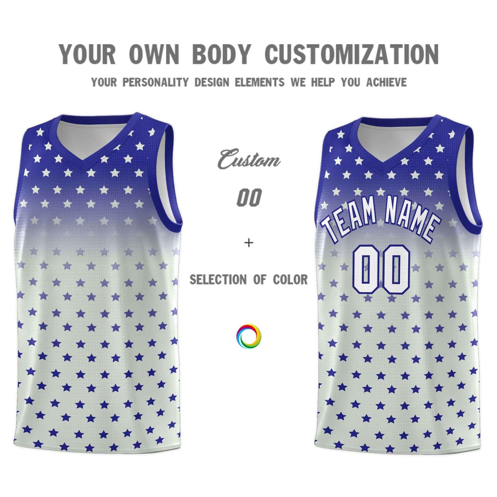 Custom Royal Gray Gradient Start Pattern Basketball Jersey Sets