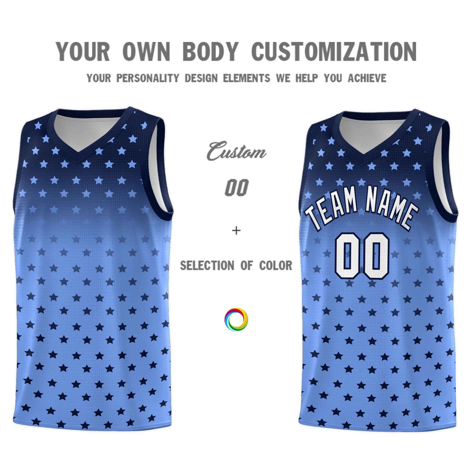 Custom Navy Light Blue Gradient Start Pattern Basketball Jersey Sets