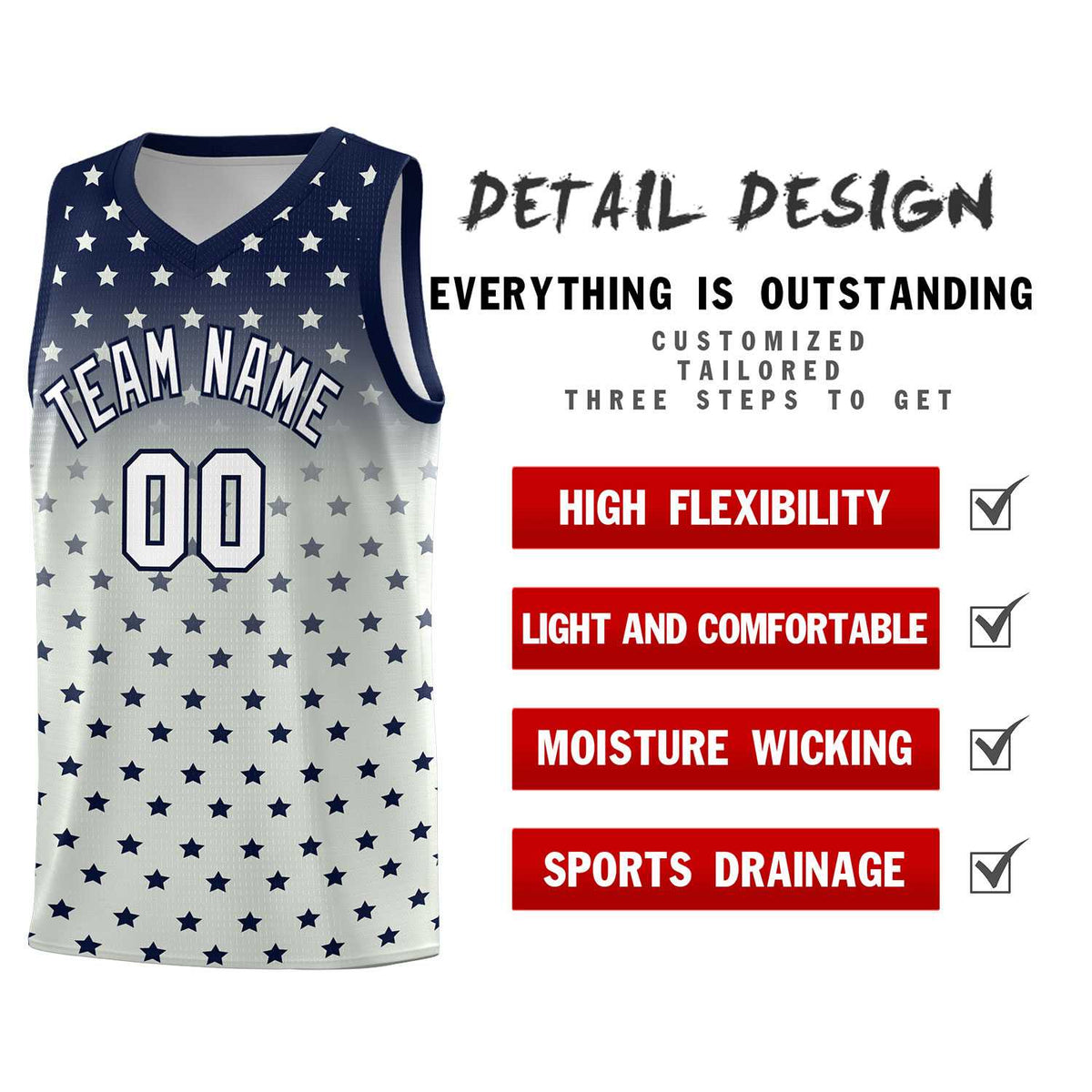 Custom Navy Gray Gradient Start Pattern Basketball Jersey Sets
