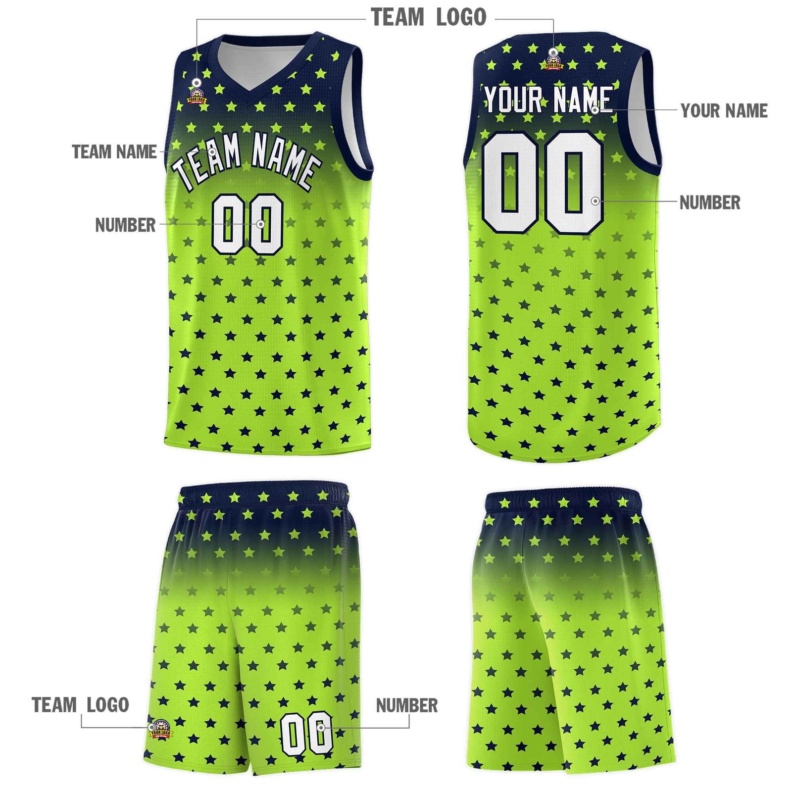 Custom Navy Light Green Gradient Start Pattern Basketball Jersey Sets