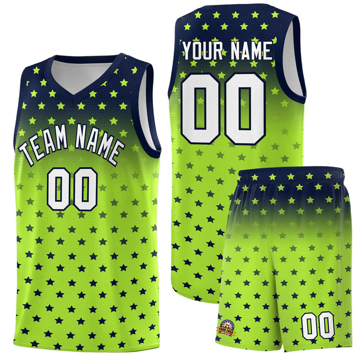 Custom Navy Light Green Gradient Start Pattern Basketball Jersey Sets