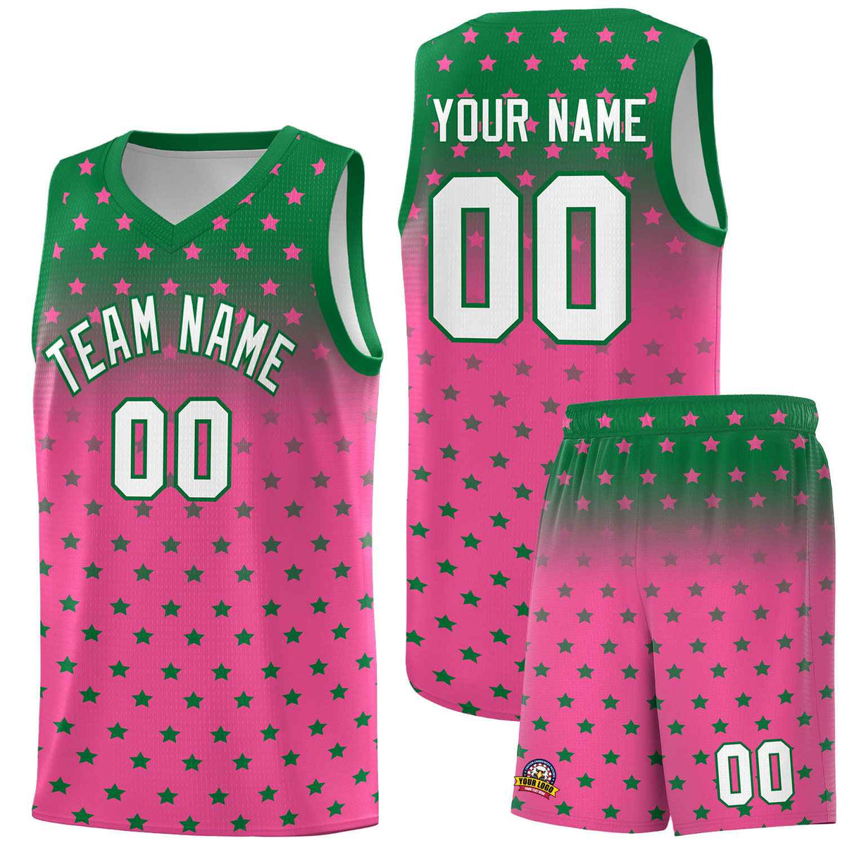 Custom Kelly Green Pink Gradient Start Pattern Basketball Jersey Sets