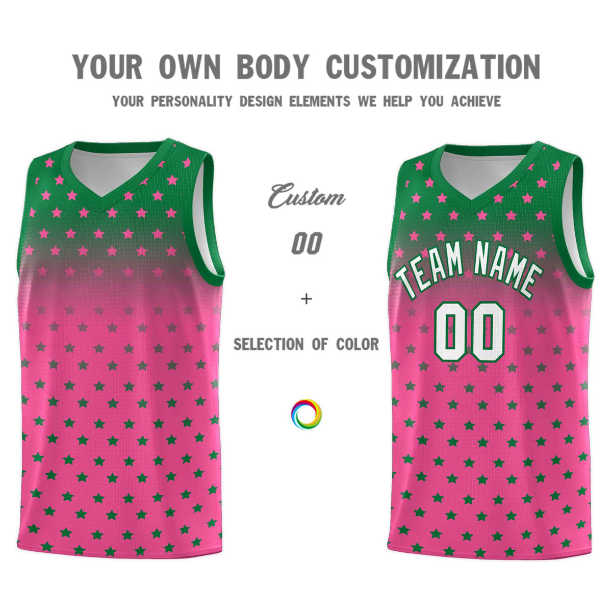 Custom Kelly Green Pink Gradient Start Pattern Basketball Jersey Sets
