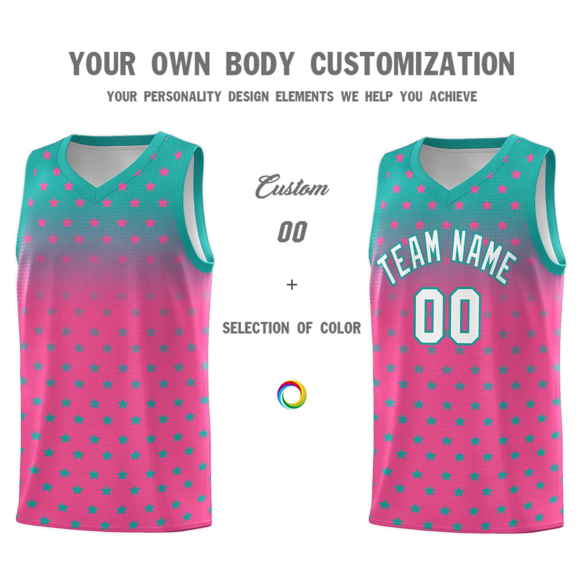 Custom Aqua Pink Gradient Start Pattern Basketball Jersey Sets