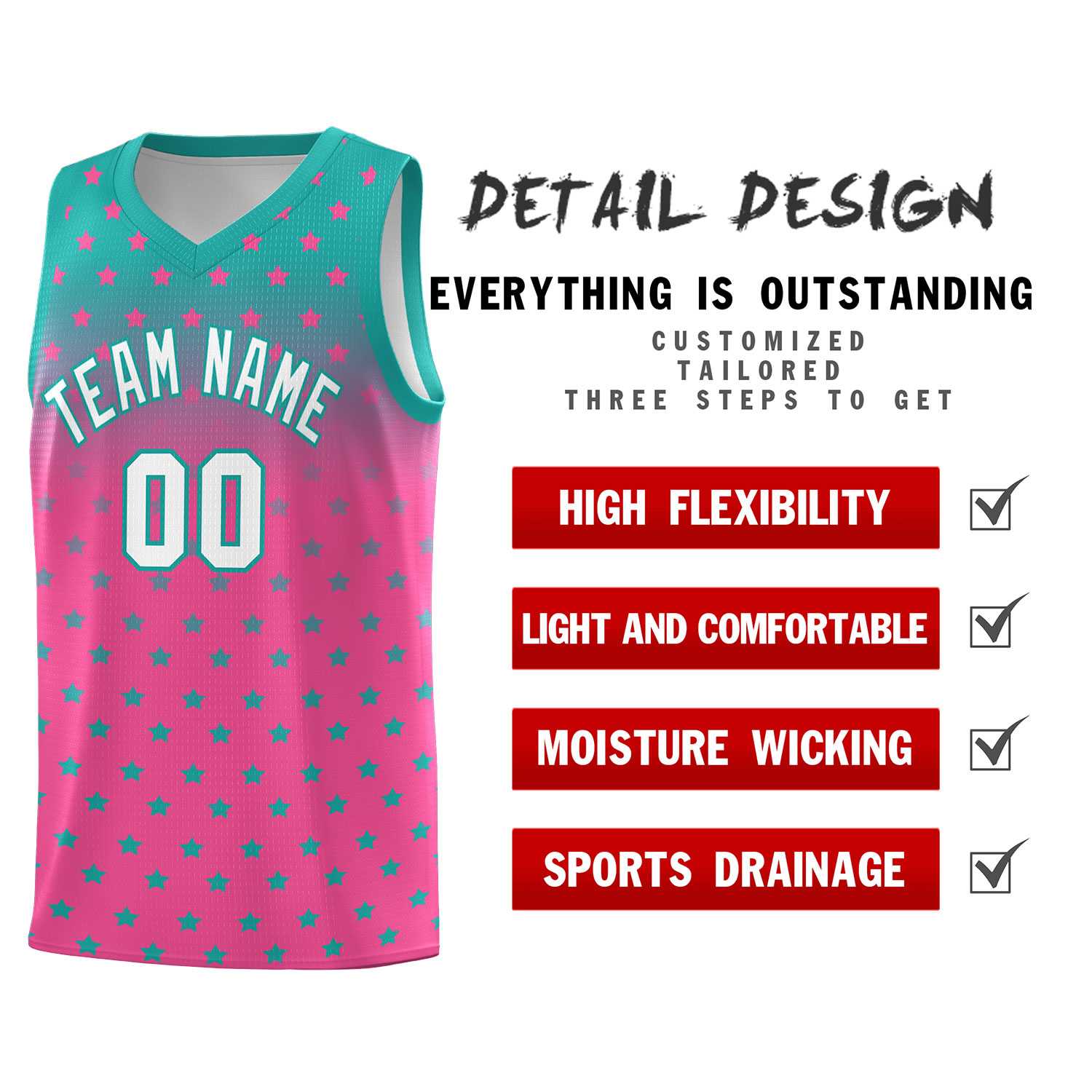 Custom Aqua Pink Gradient Start Pattern Basketball Jersey Sets