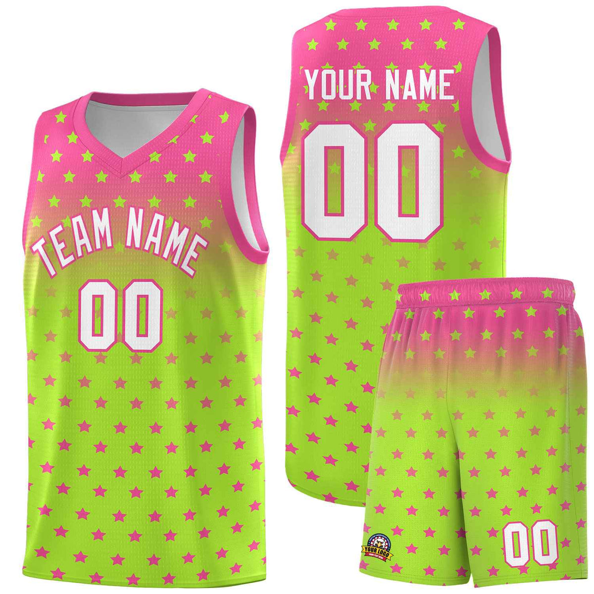 Custom Pink Light Green Gradient Start Pattern Basketball Jersey Sets