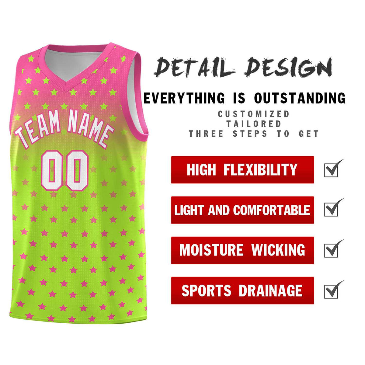 Custom Pink Light Green Gradient Start Pattern Basketball Jersey Sets