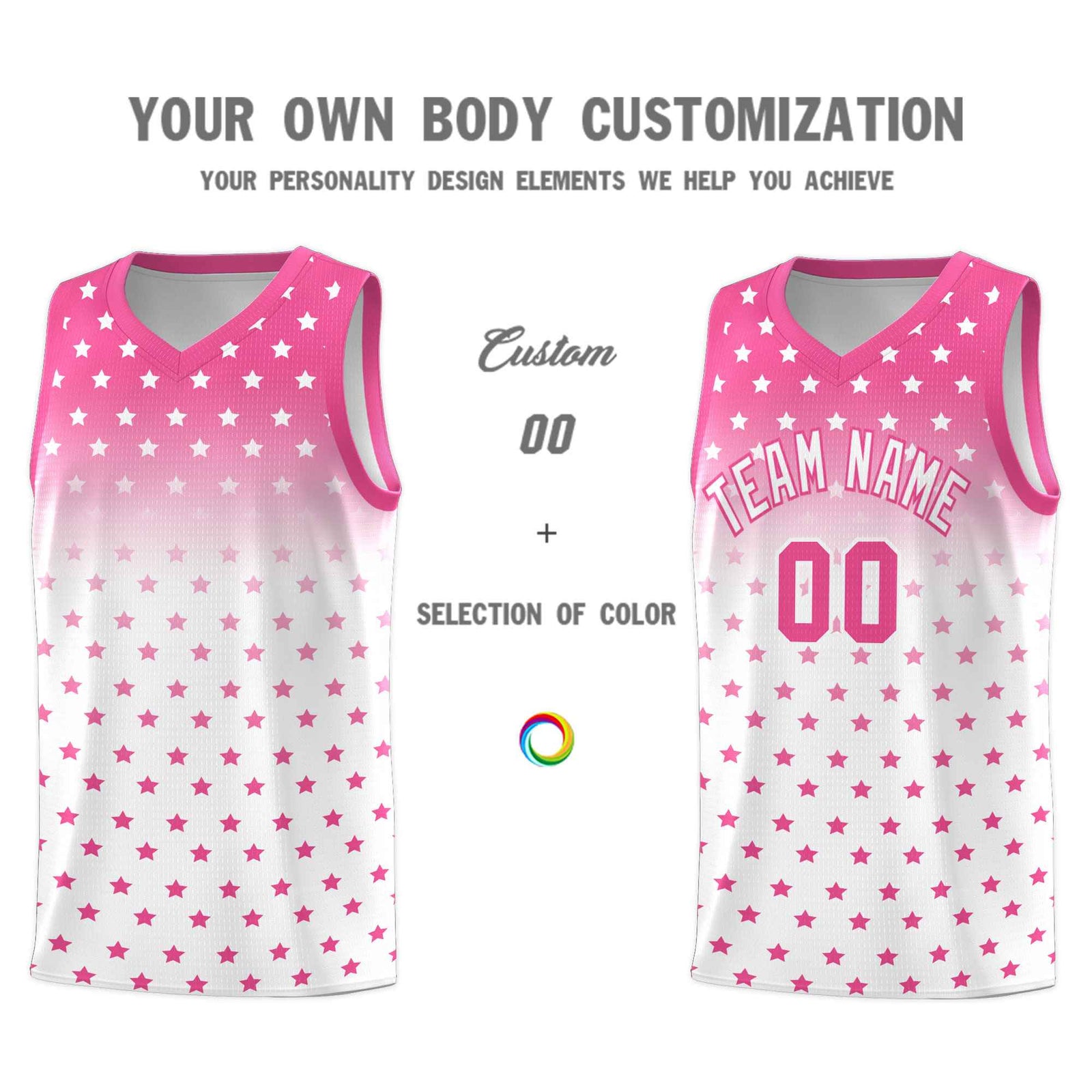 Custom Pink White Gradient Start Pattern Basketball Jersey Sets