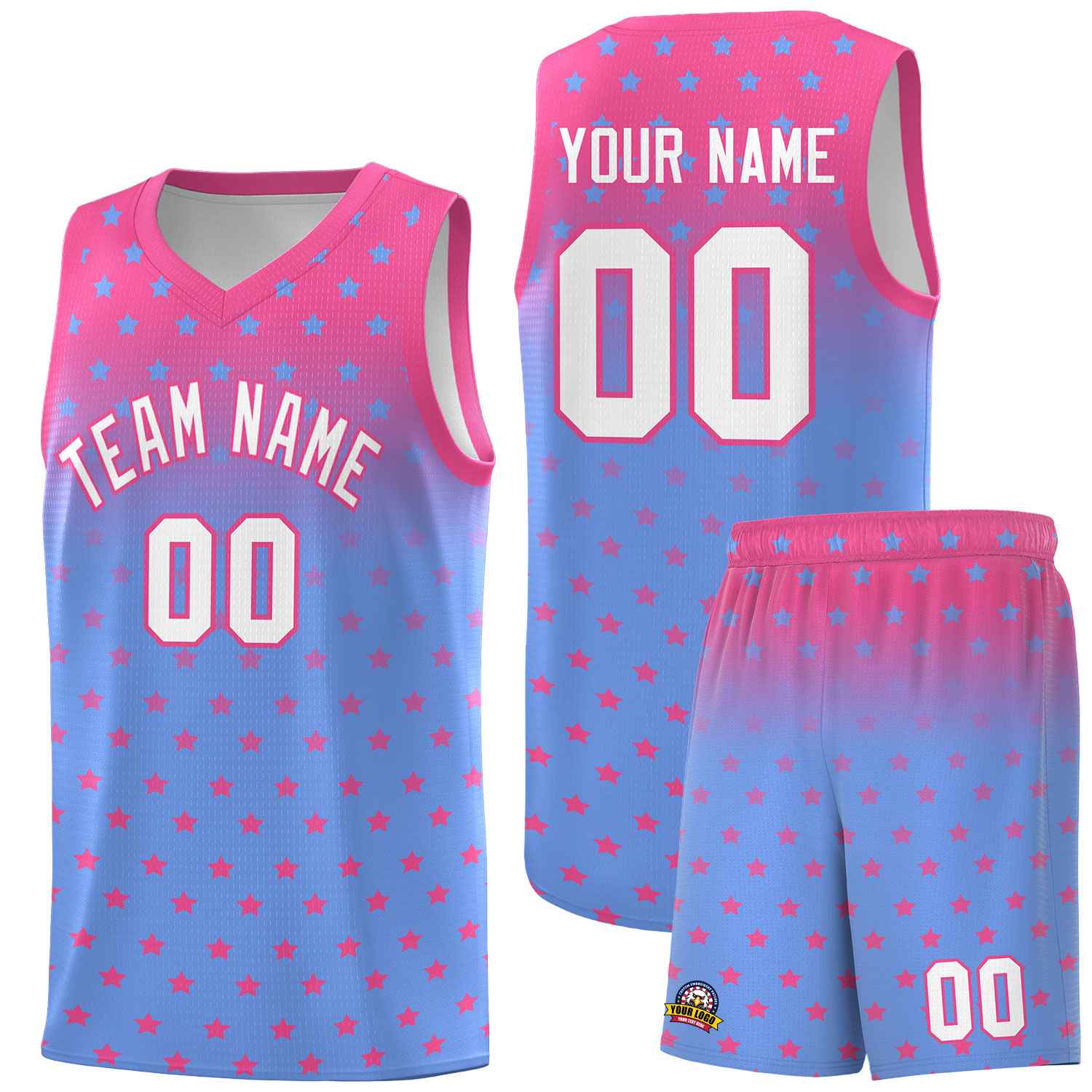 Custom Pink Light Blue Gradient Start Pattern Basketball Jersey Sets