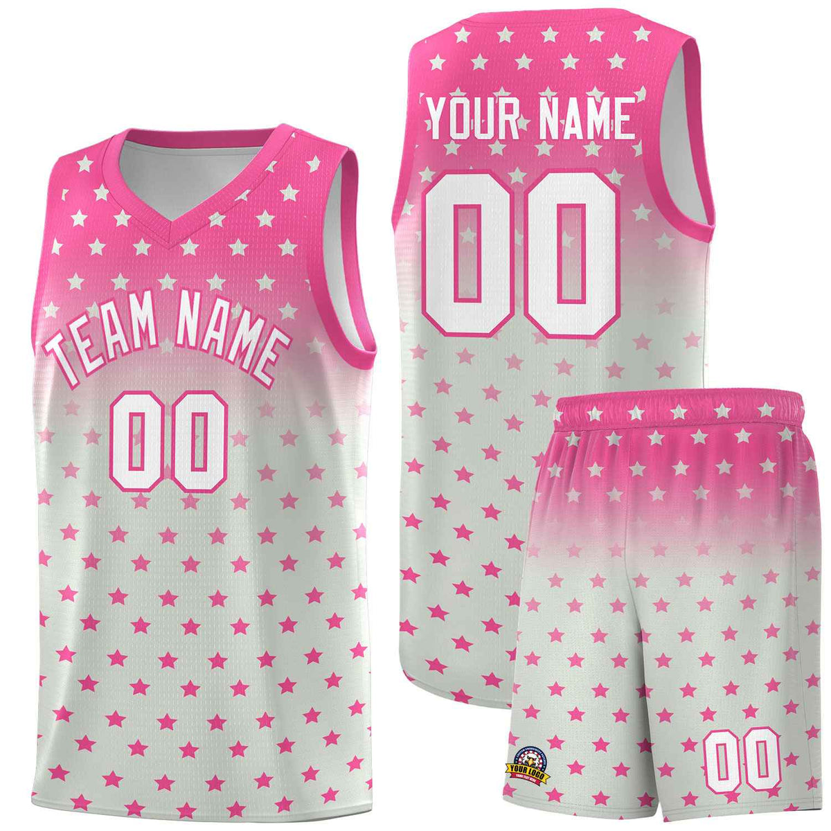 Custom Pink Gray Gradient Start Pattern Basketball Jersey Sets