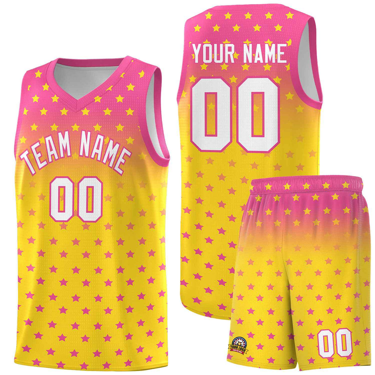 Custom Pink Gold Gradient Start Pattern Basketball Jersey Sets