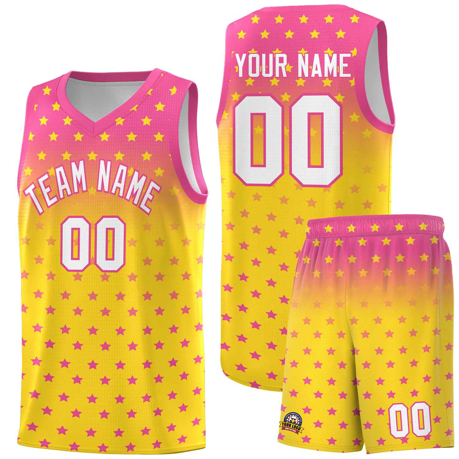 Custom Pink Gold Gradient Start Pattern Basketball Jersey Sets