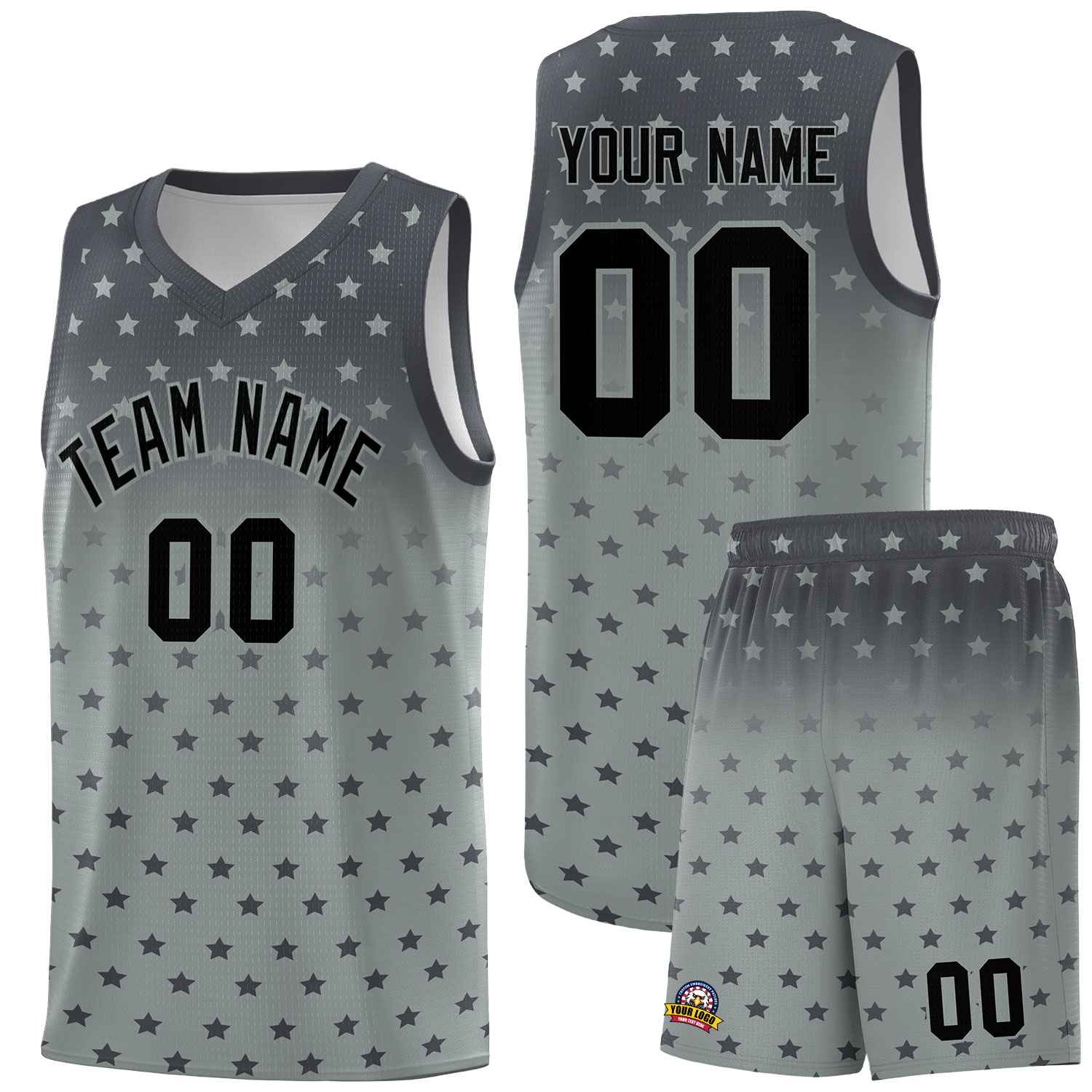 Custom Dark Gray Silver Gradient Start Pattern Basketball Jersey Sets