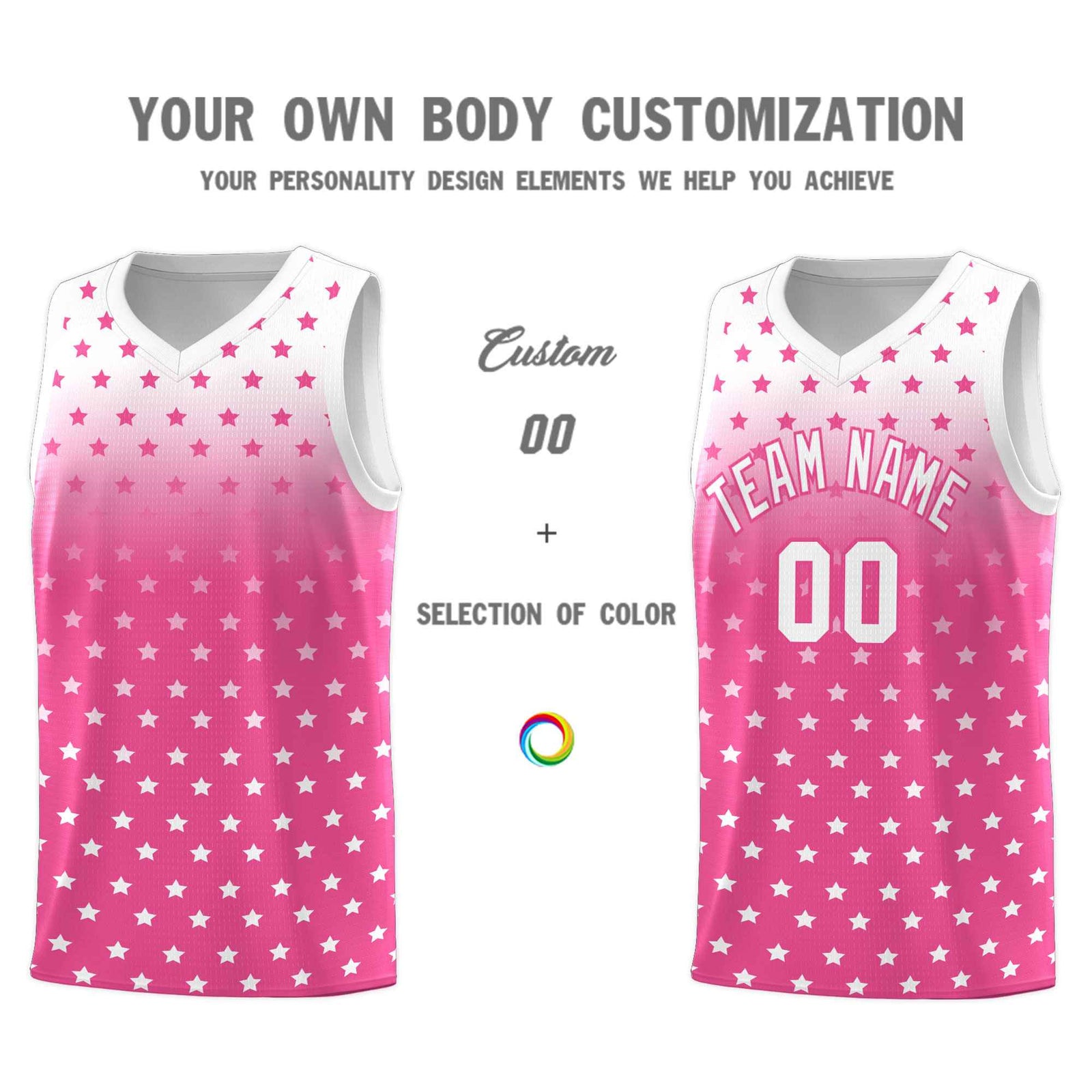Custom White Pink Gradient Start Pattern Basketball Jersey Sets