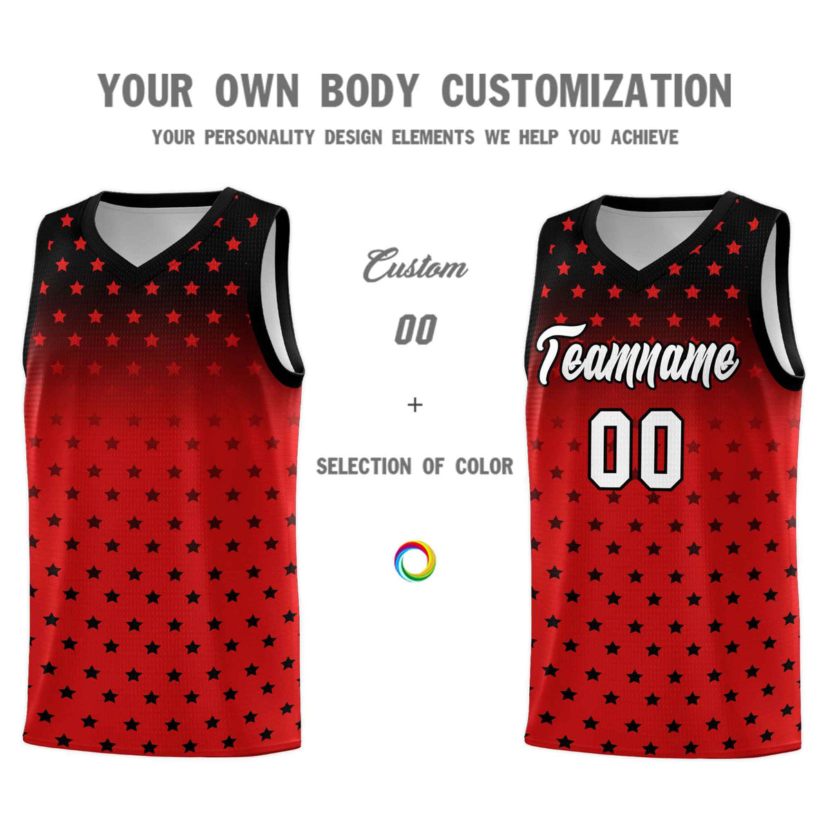 Custom Black Red Gradient Start Pattern Basketball Jersey Sets