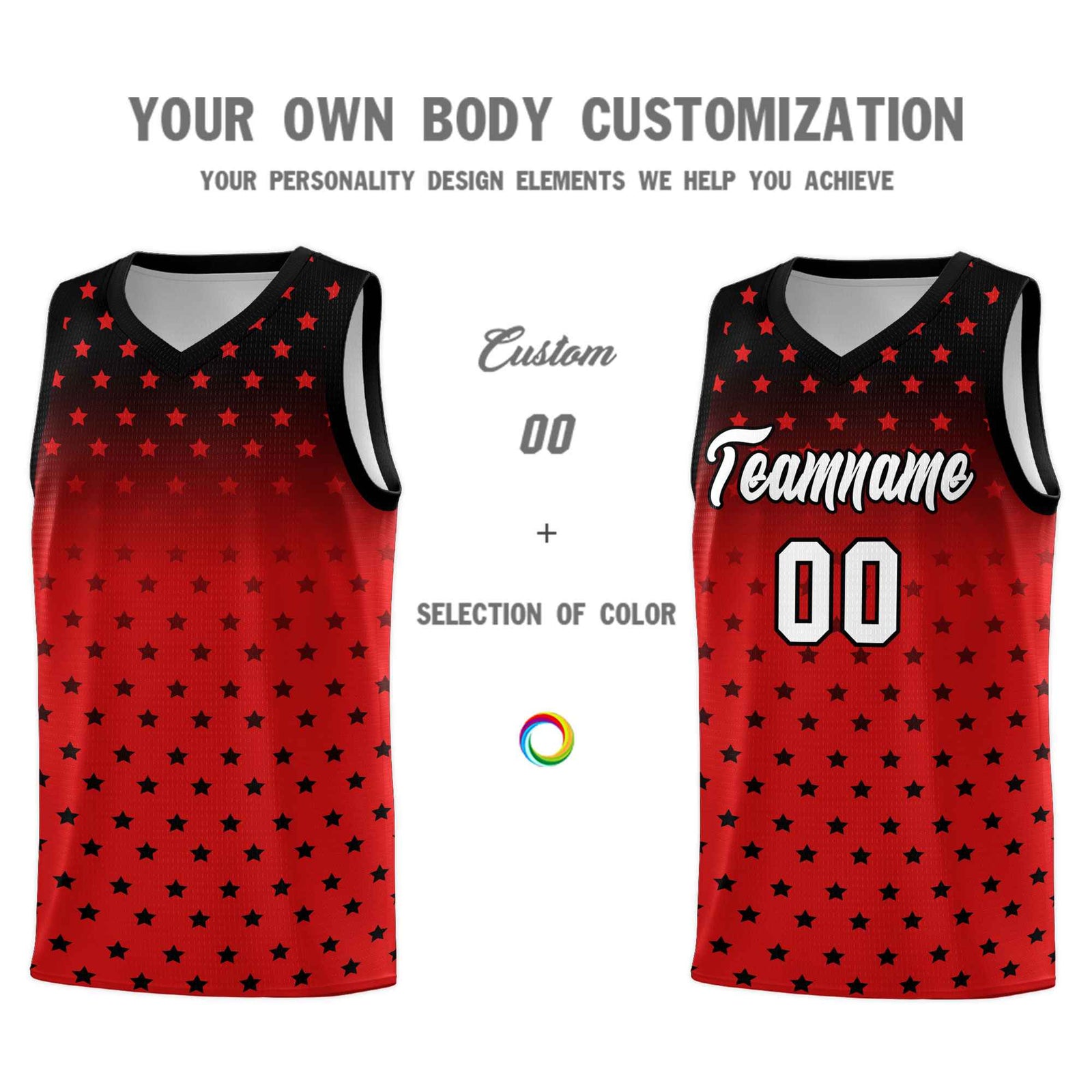 Custom Black Red Gradient Start Pattern Basketball Jersey Sets