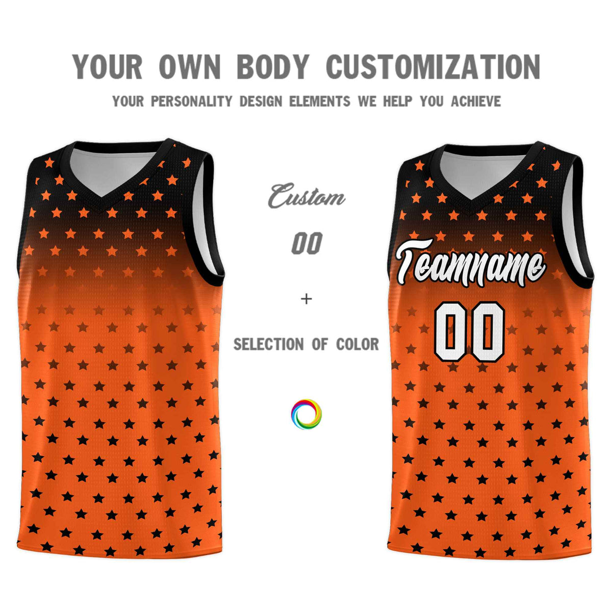 Custom Black Orange Gradient Start Pattern Basketball Jersey Sets