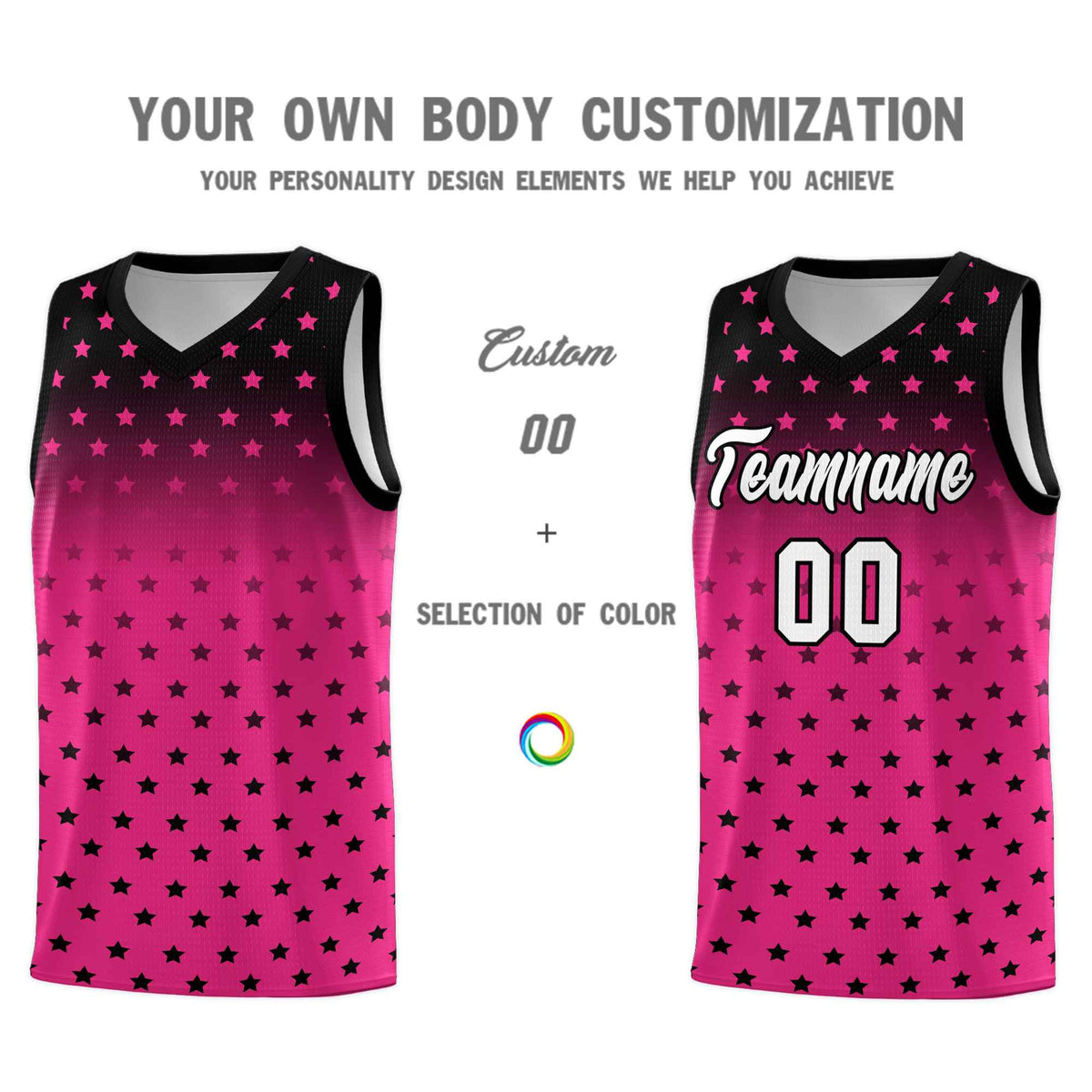Custom Black Pink Gradient Start Pattern Basketball Jersey Sets