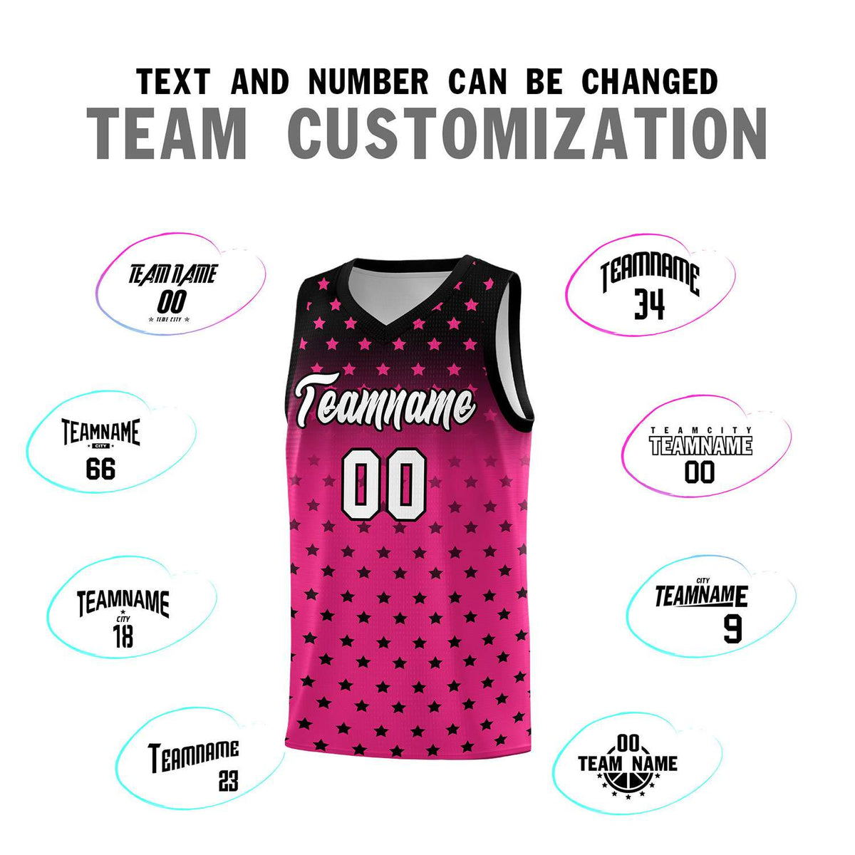 Custom Black Pink Gradient Start Pattern Basketball Jersey Sets