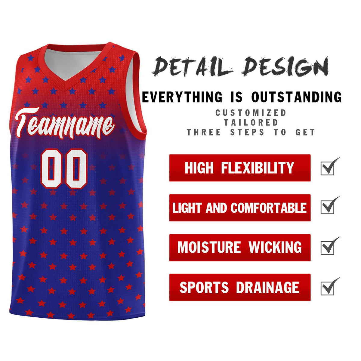 Custom Red Royal Gradient Start Pattern Basketball Jersey Sets