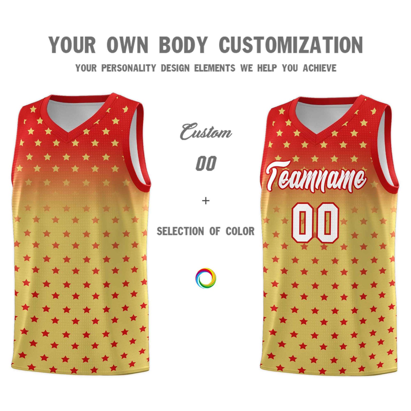 Custom Red Old Gold Gradient Start Pattern Basketball Jersey Sets
