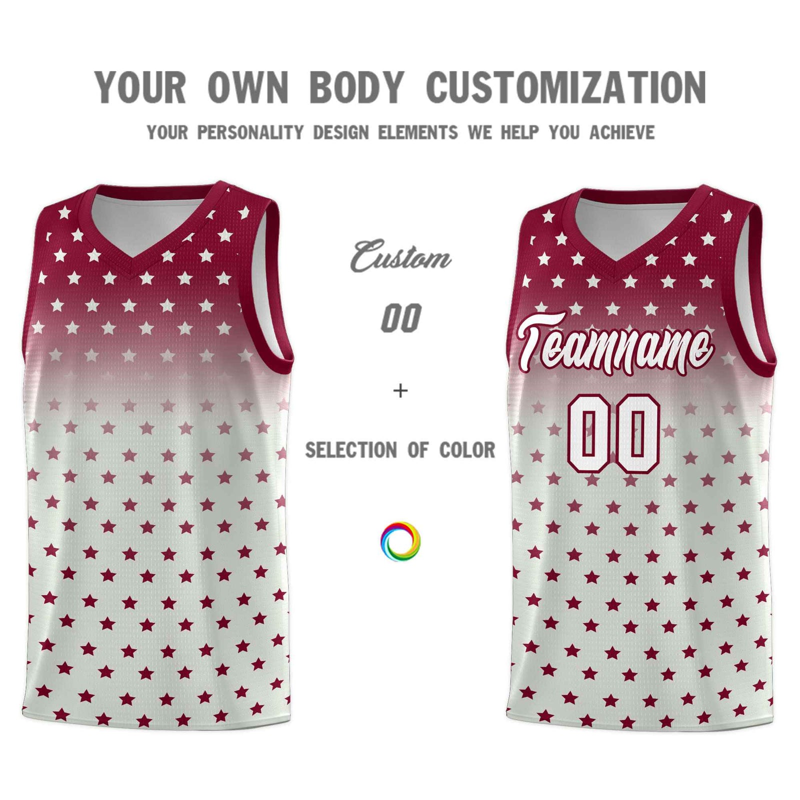 Custom Crimson Gray Gradient Start Pattern Basketball Jersey Sets