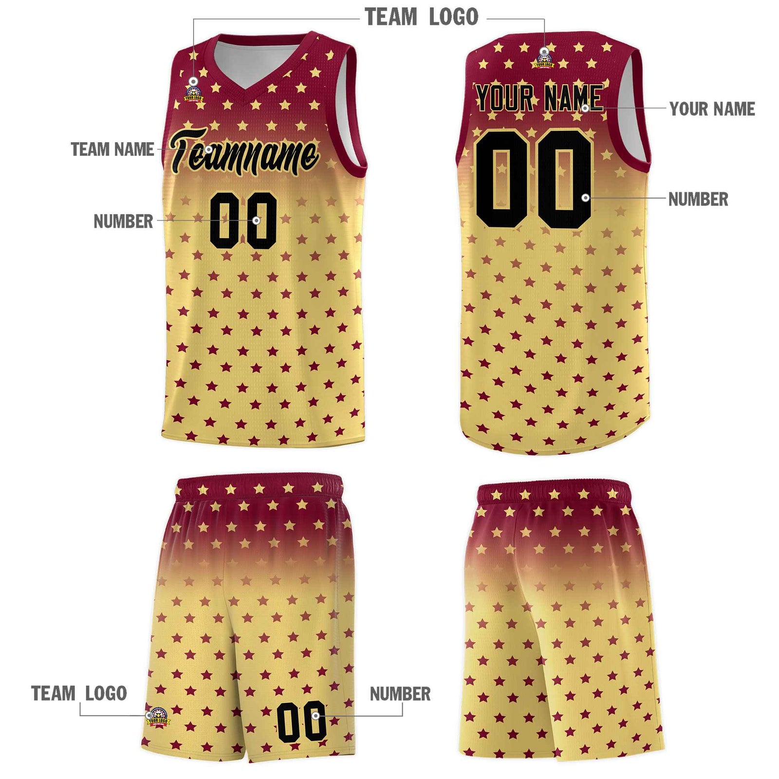 Custom Crimson Khaki Gradient Start Pattern Basketball Jersey Sets