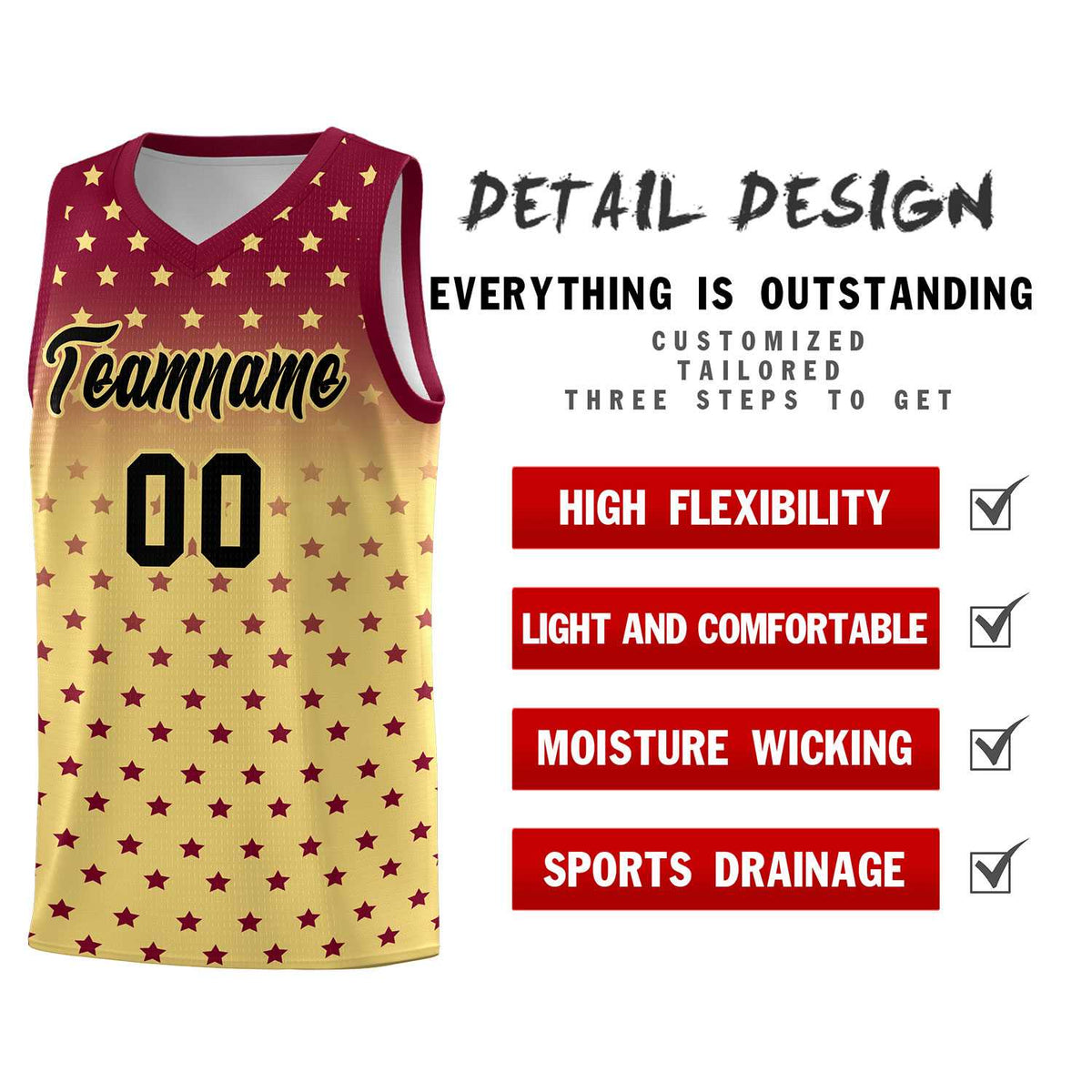 Custom Crimson Khaki Gradient Start Pattern Basketball Jersey Sets