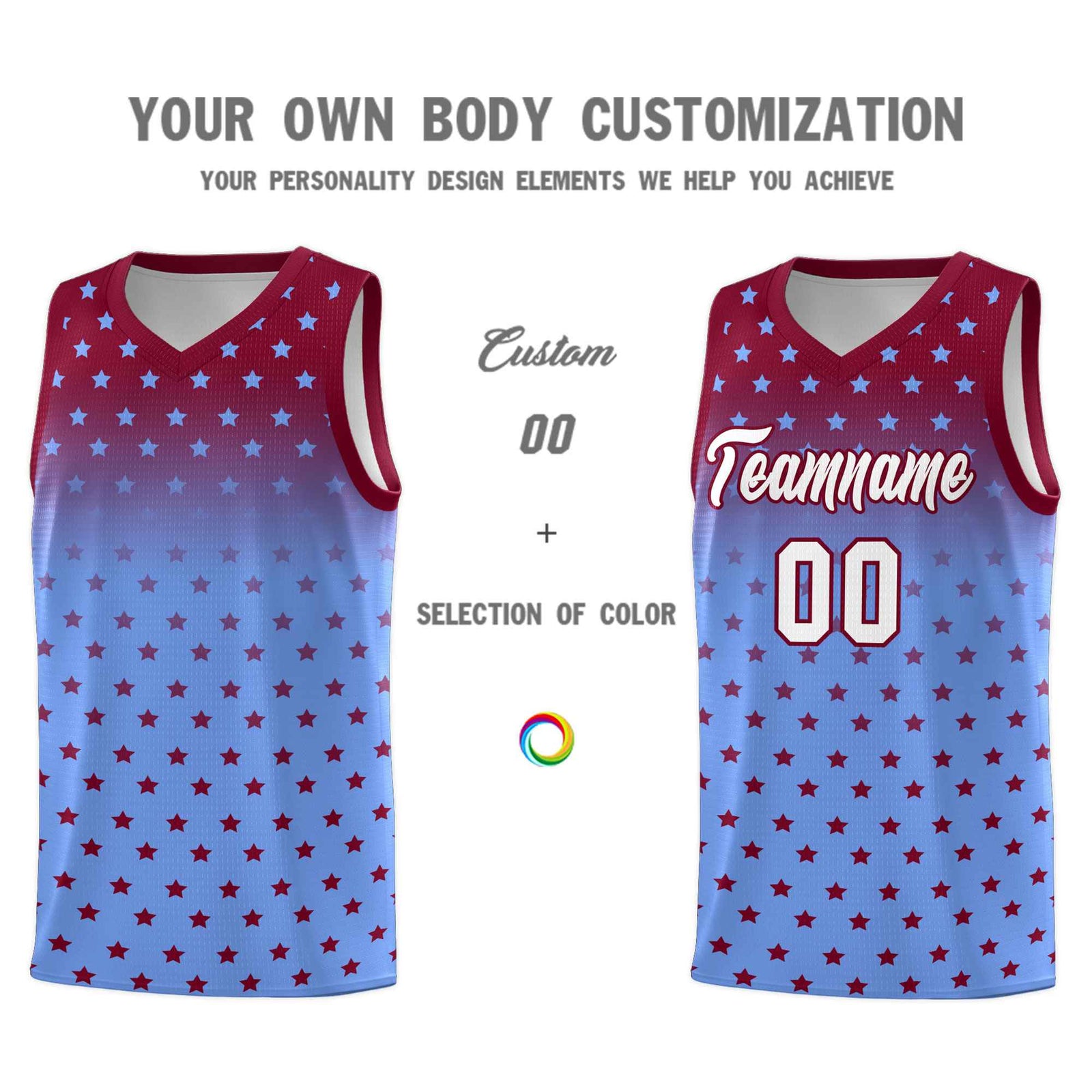 Custom Crimson Light Blue Gradient Start Pattern Basketball Jersey Sets
