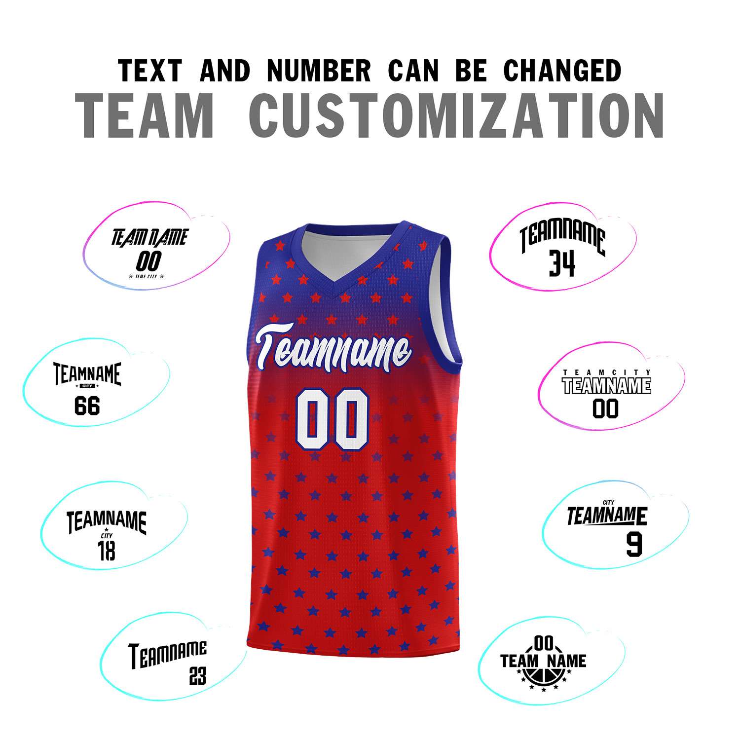 Custom Royal Red Gradient Start Pattern Basketball Jersey Sets