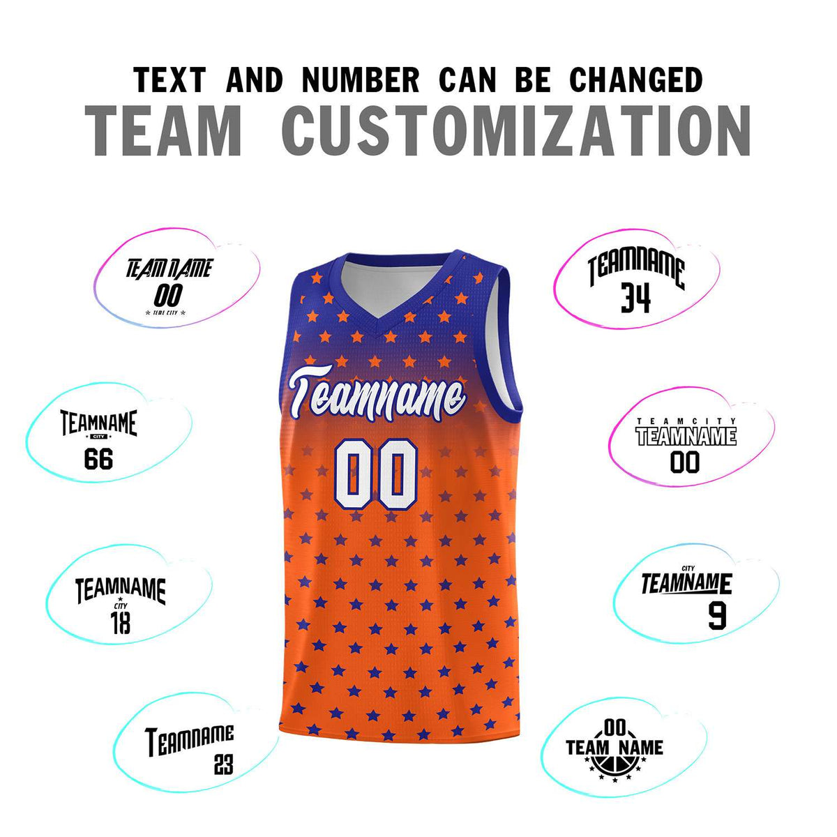 Custom Royal Orange Gradient Start Pattern Basketball Jersey Sets